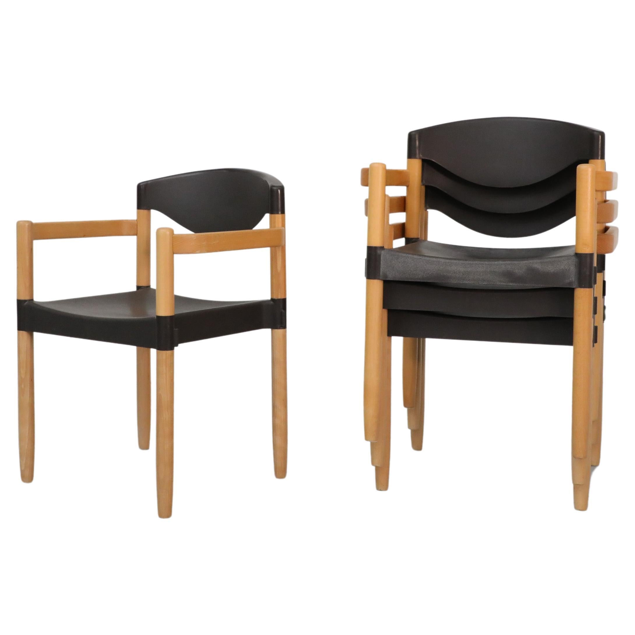 Mid-Century 'Strax' Stacking Arm Chairs by Hartmut Lohmeyer for Casala in Black