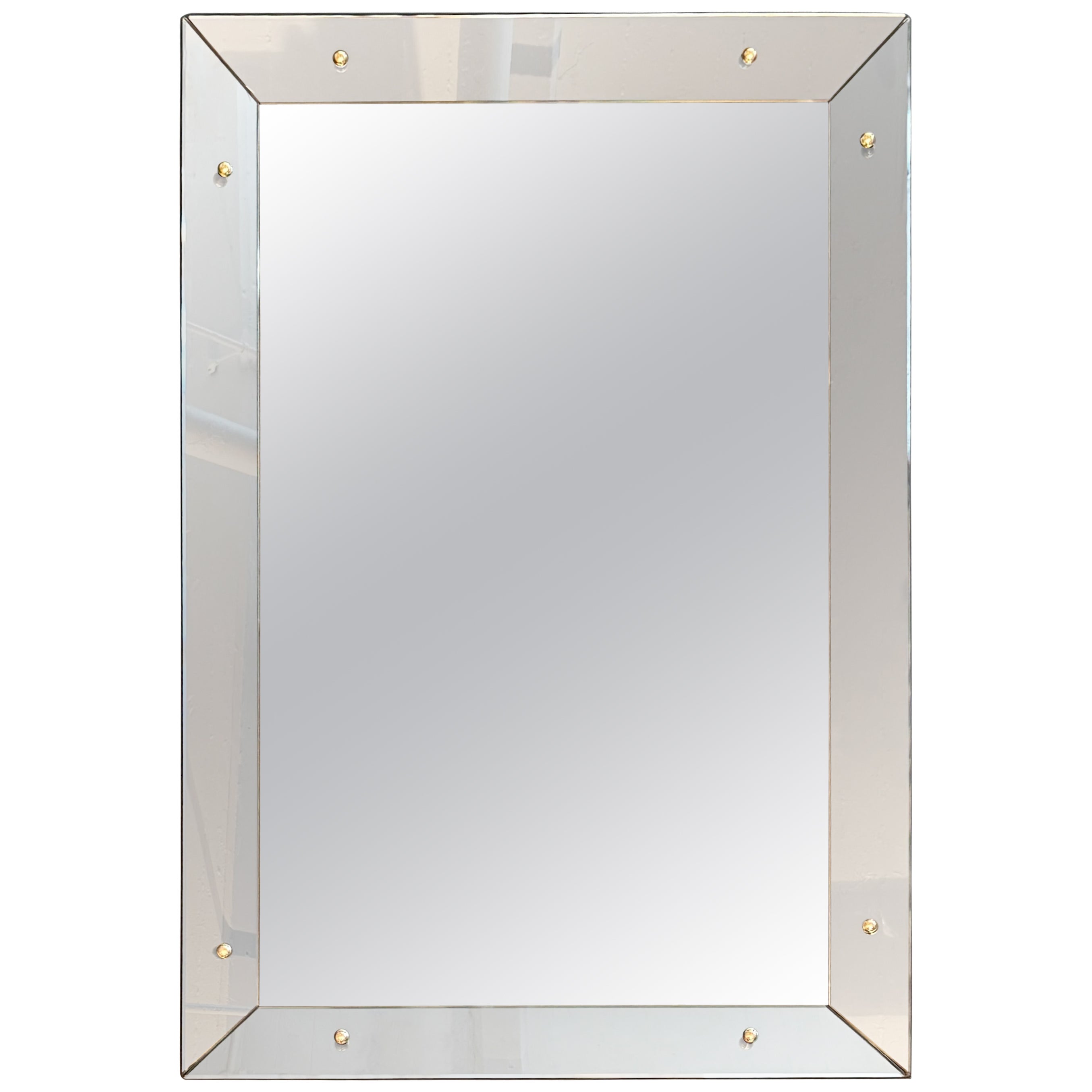 Mid-Century Streamlined Smoked Glass Frame Shadowbox Wall Mirror For Sale