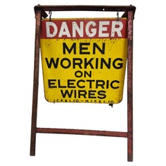 Mid Century Street Painted Metal Sandwich Sign Danger Electrical Men Workingr Mid Century Street Painted Metal Sandwich Sign Danger Electrical Men Workingr