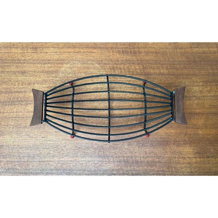 Mid-Century String Fruit Bowl with Teak Handle, 1960s In Excellent Condition For Sale In Hamburg, DE