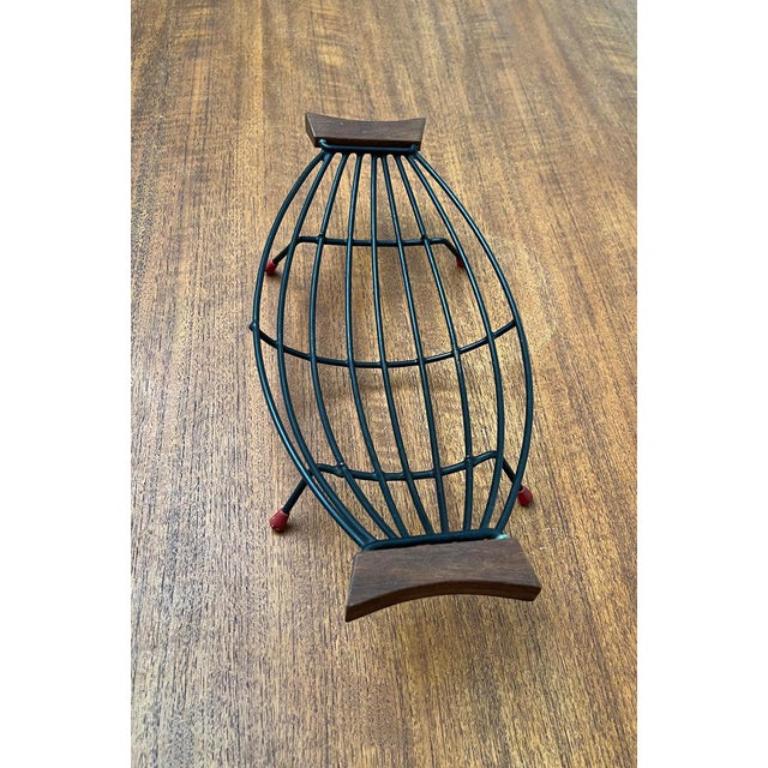 Metal Mid-Century String Fruit Bowl with Teak Handle, 1960s For Sale