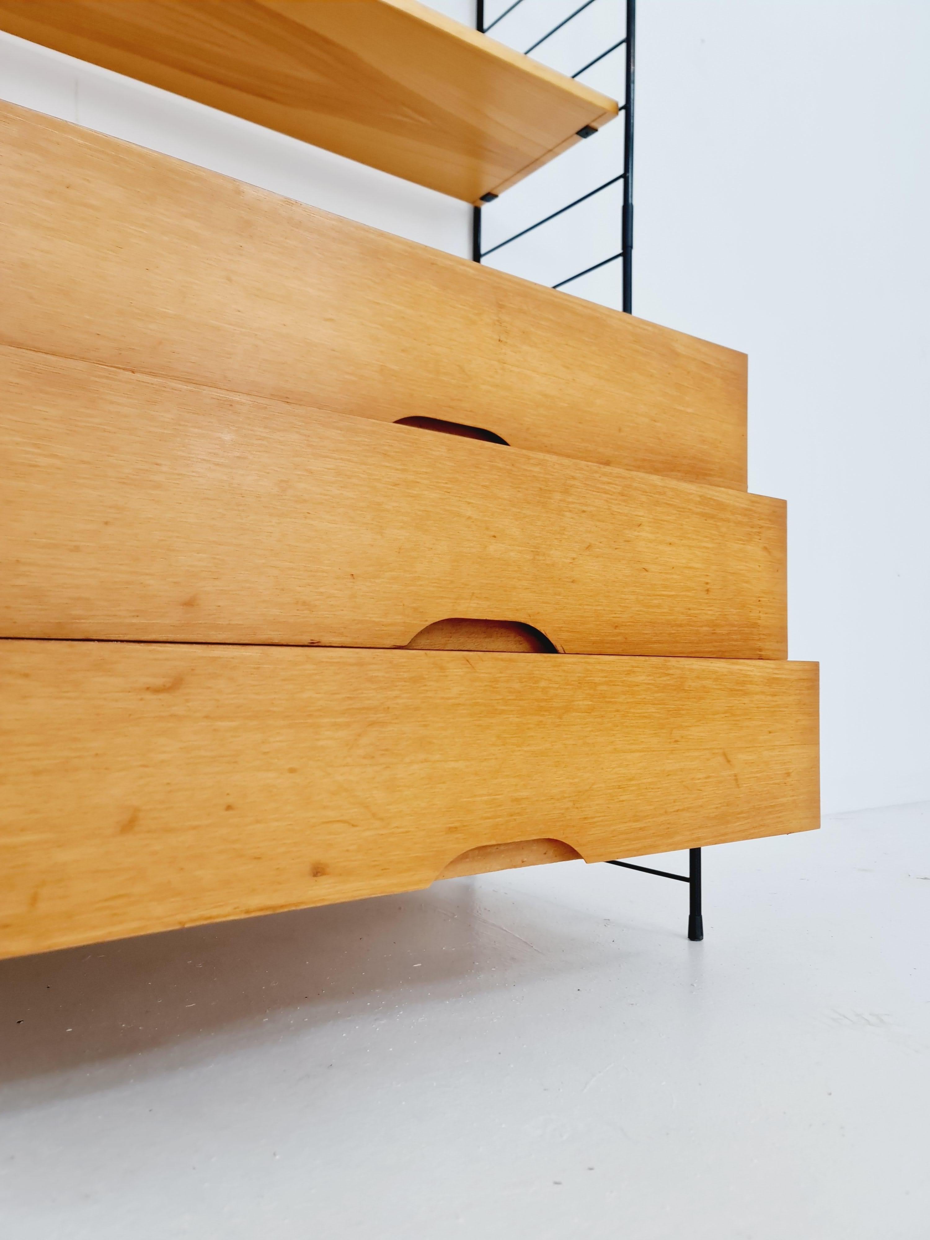 Mid century String shelf-system, bookcase with lighting Oak by WHB Germany 3