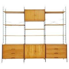 Mid century String shelf-system, bookcase with lighting Oak by WHB Germany
