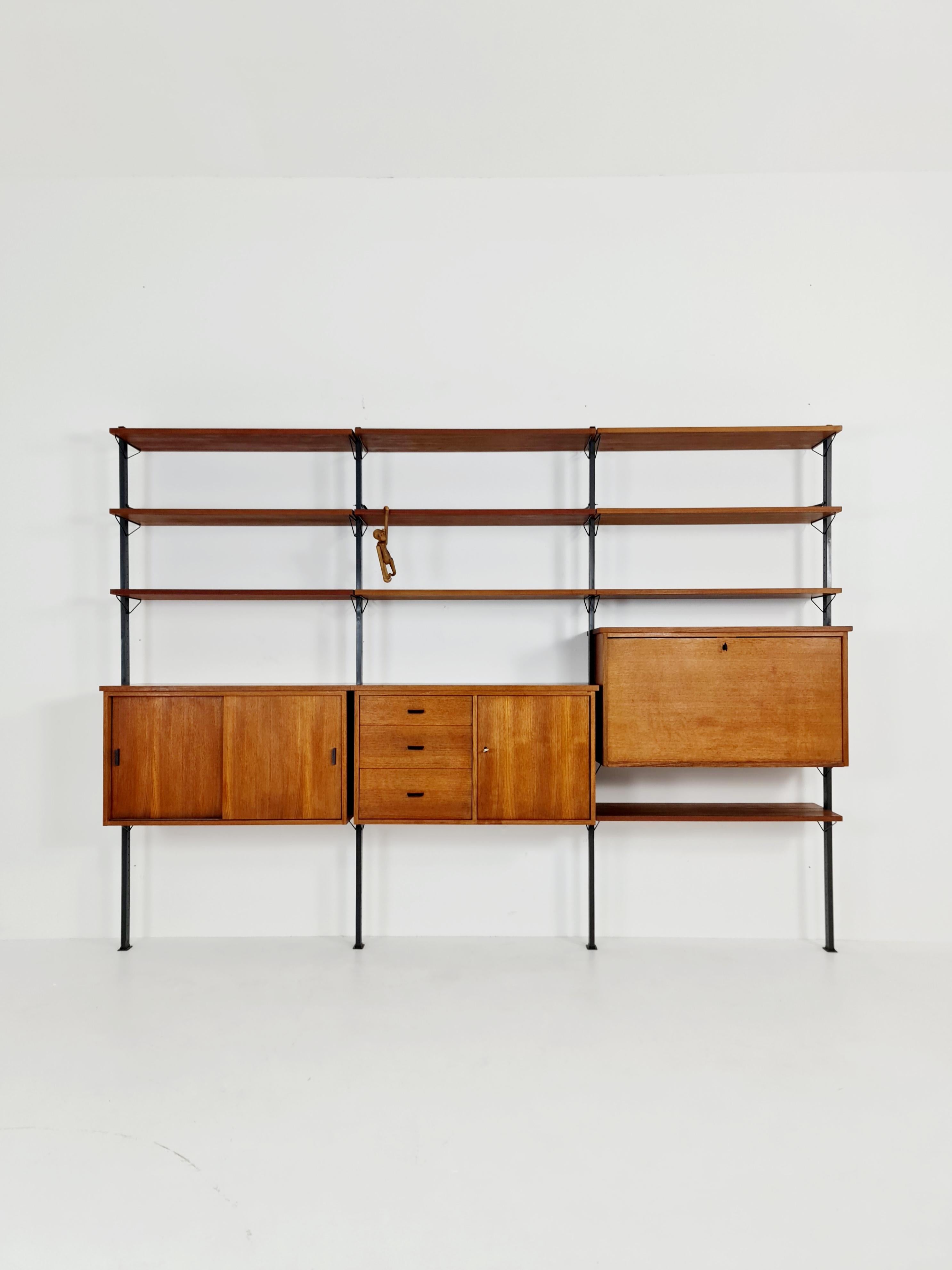 Mid century String shelf system teak & metal by Olof Pira Sweden, 1950s For Sale 5