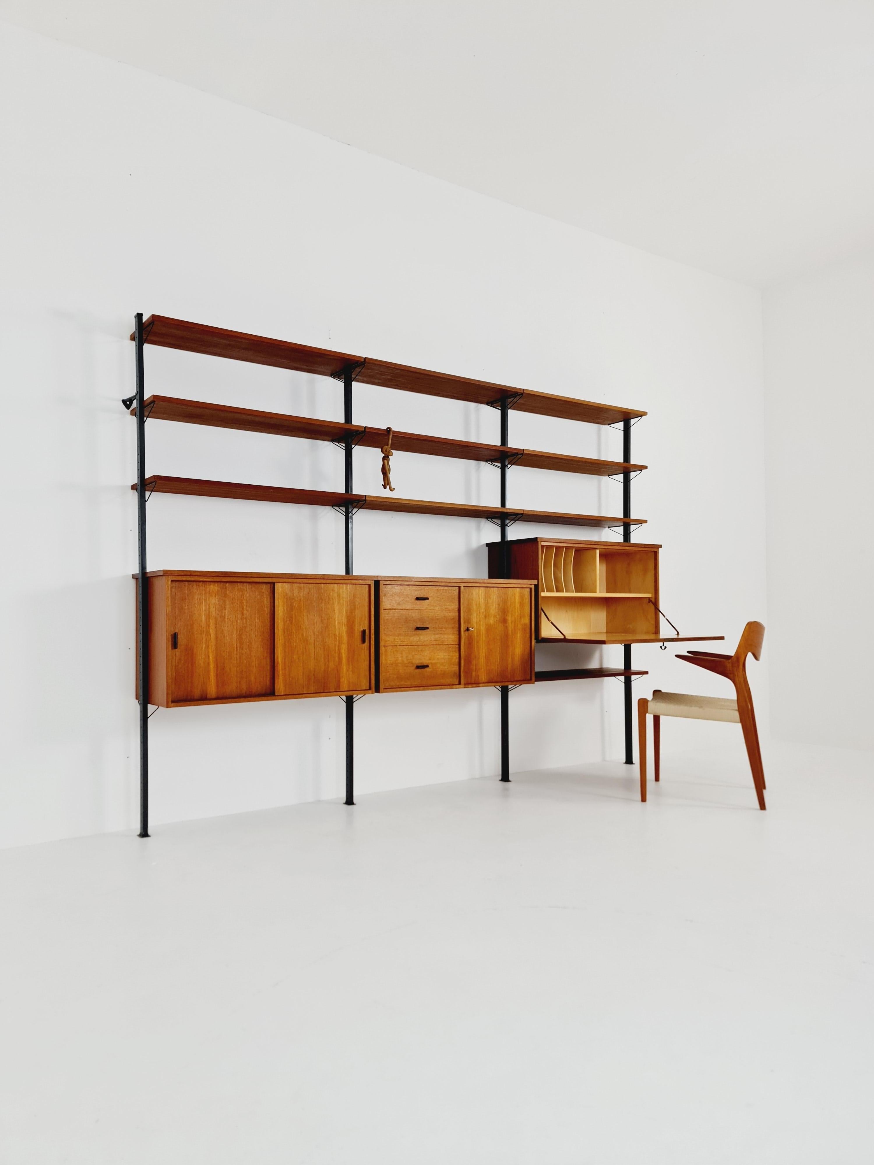 Mid century String shelf system teak & metal by Olof Pira Sweden, 1950s For Sale 7