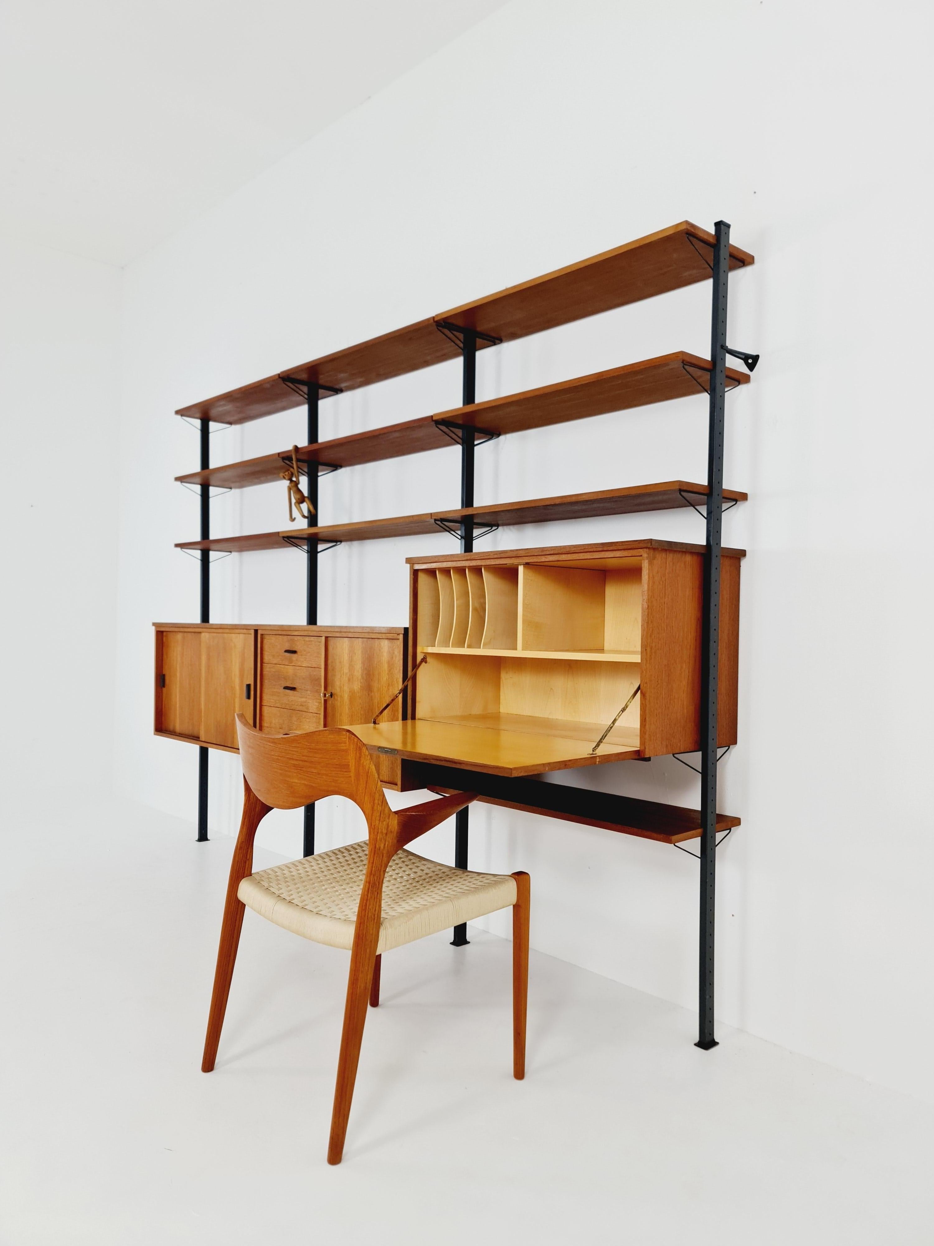 Mid-Century Modern Mid century String shelf system teak & metal by Olof Pira Sweden, 1950s For Sale