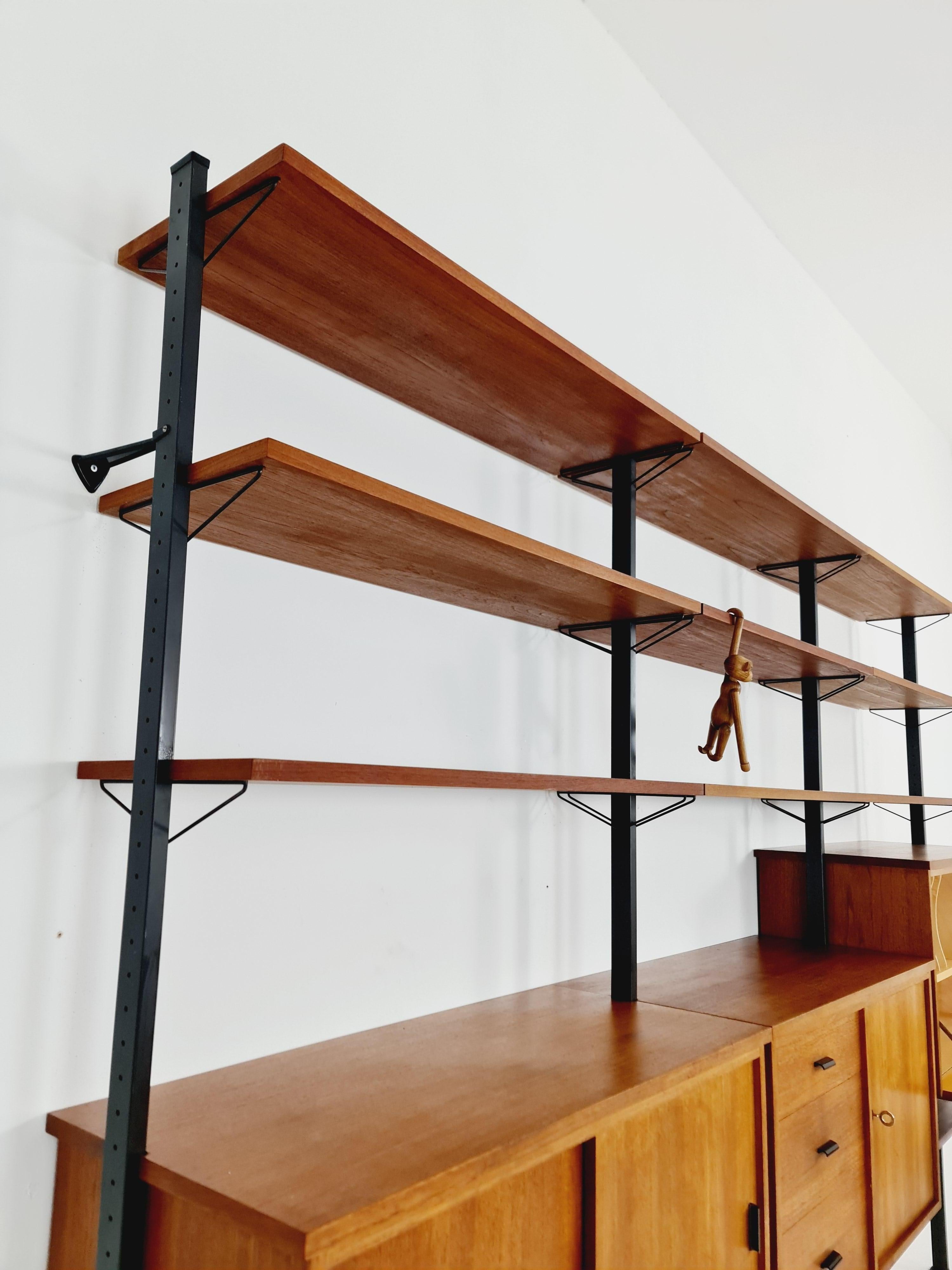 Mid-20th Century Mid century String shelf system teak & metal by Olof Pira Sweden, 1950s For Sale