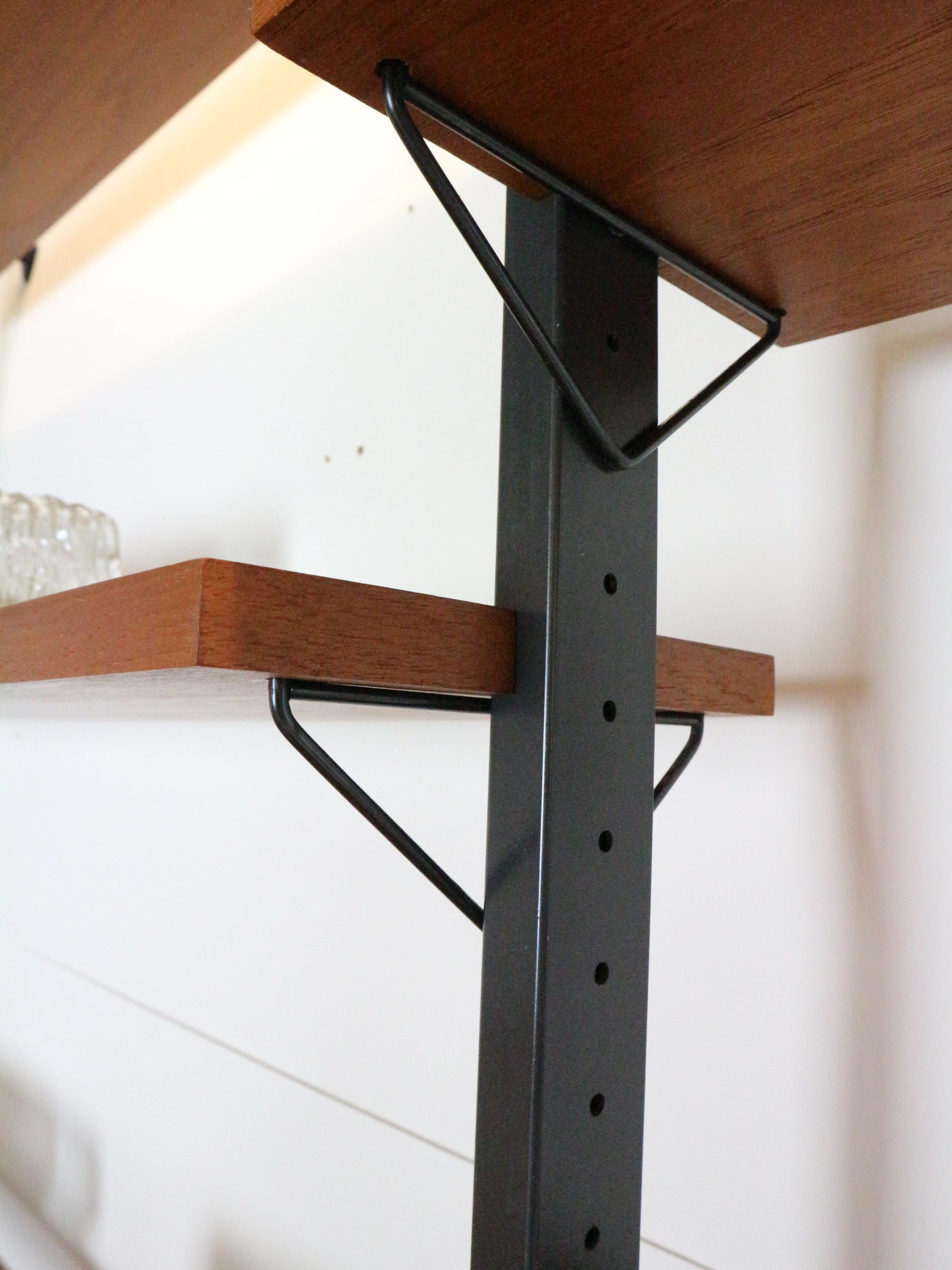 Mid century String shelf system teak & metal by Olof Pira Sweden, 1960s For Sale 5