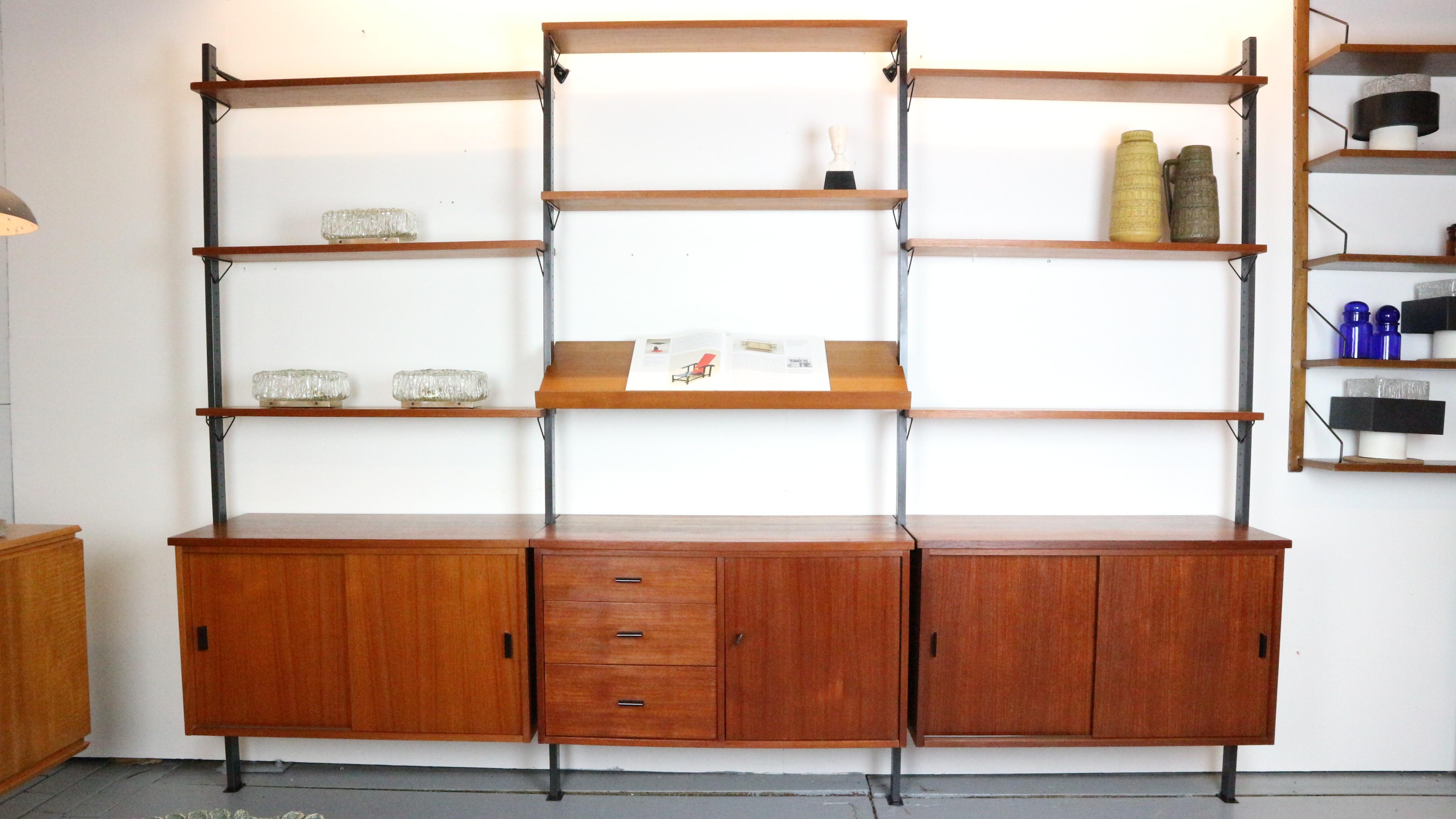 Mid century String shelf system teak & metal by Olof Pira Sweden, 1960s For Sale 9