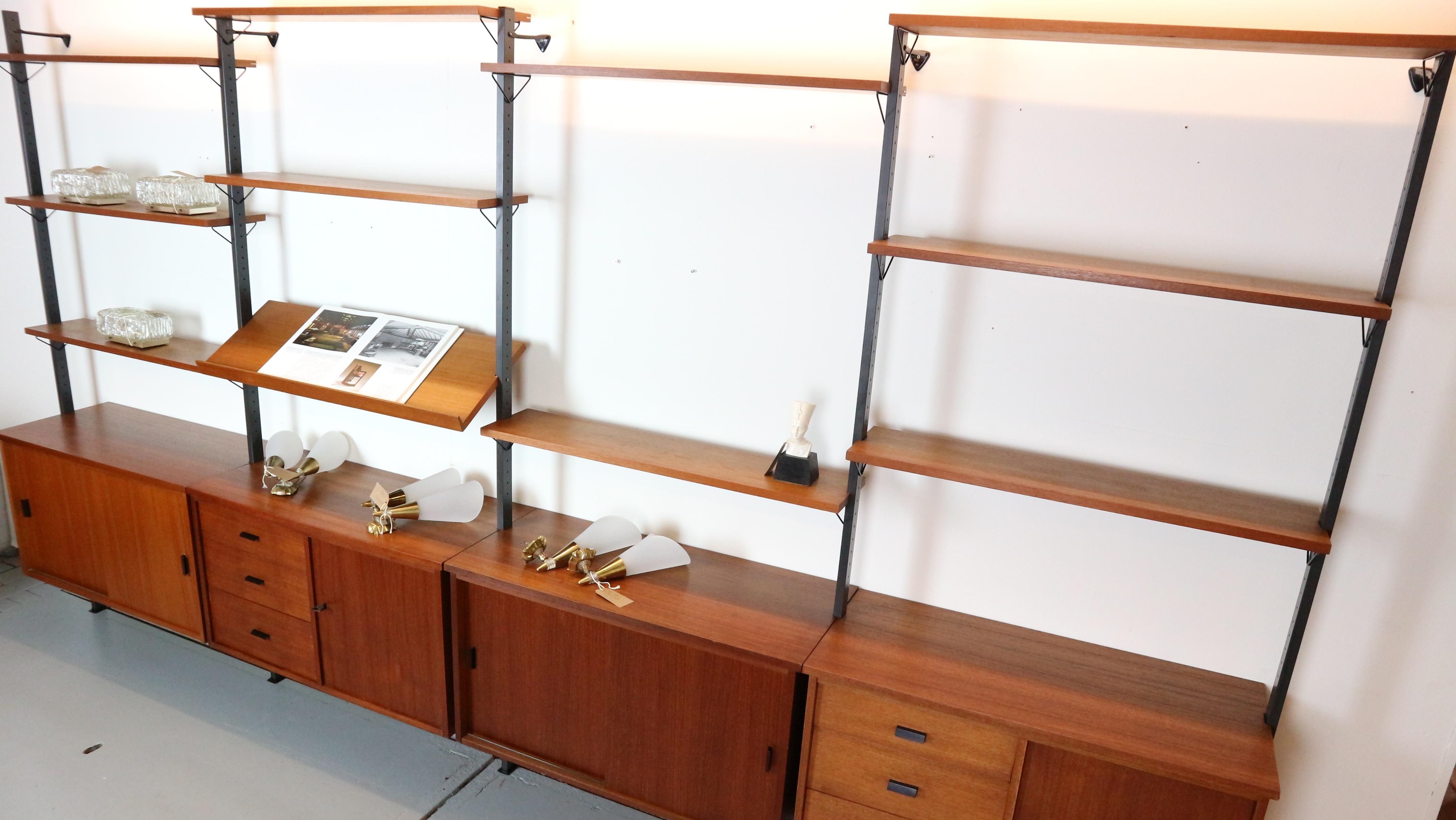 XXL Mid century String shelf system teak & metal by Olof Pira Sweden, 1960s For Sale 9