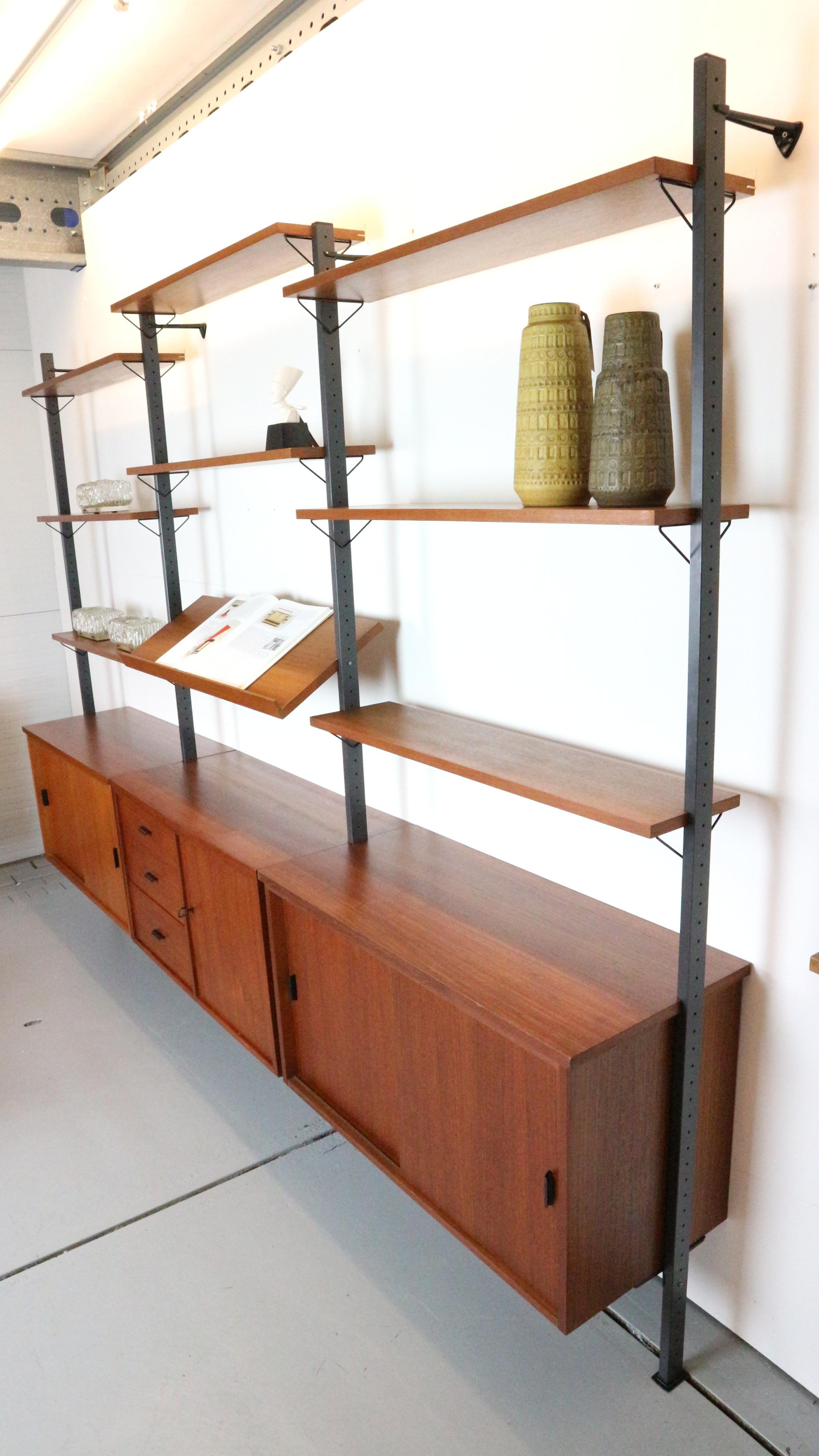 Mid century String shelf system teak & metal by Olof Pira Sweden, 1960s For Sale 10