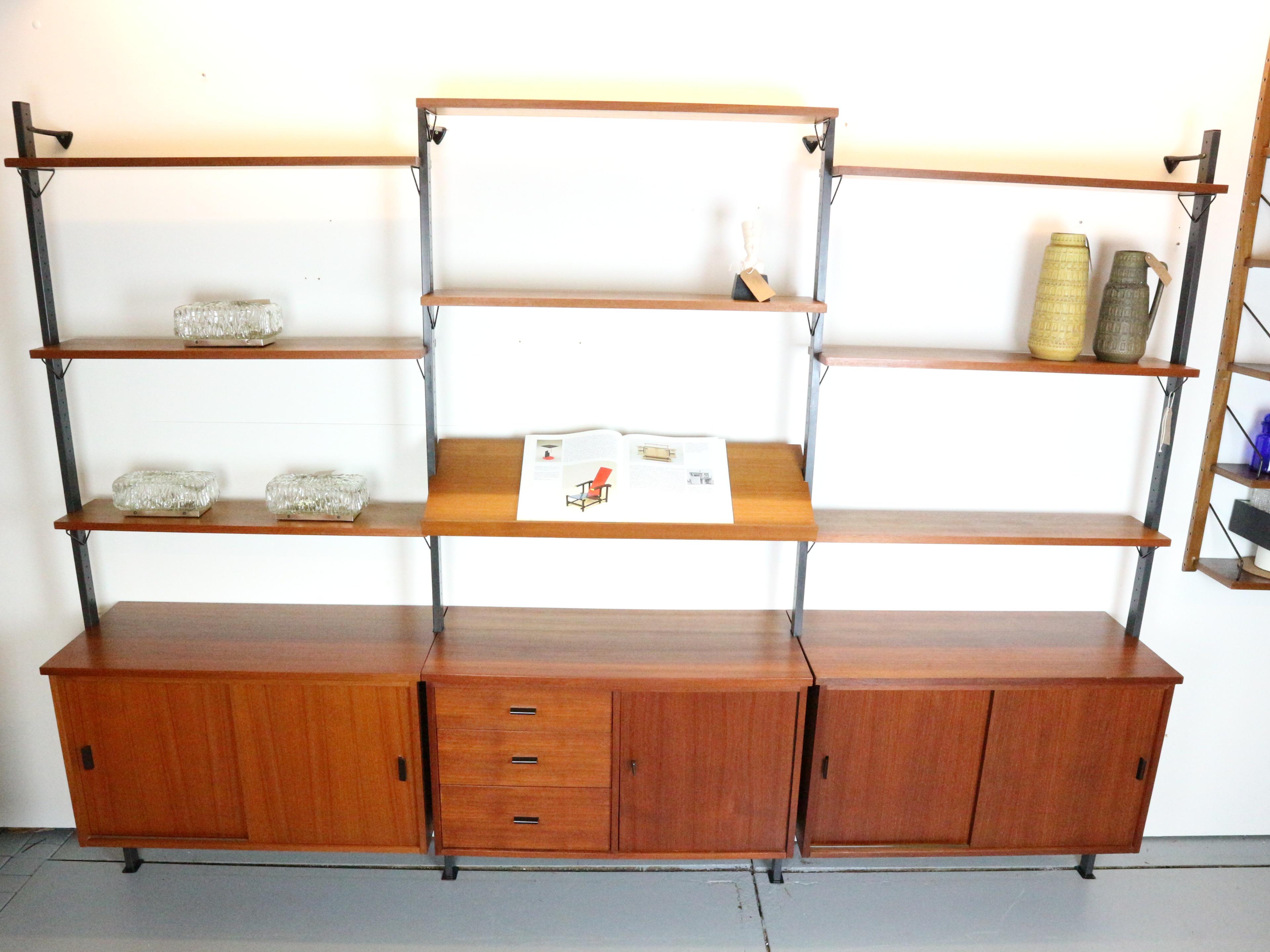 Scandinavian Modern Mid century String shelf system teak & metal by Olof Pira Sweden, 1960s For Sale