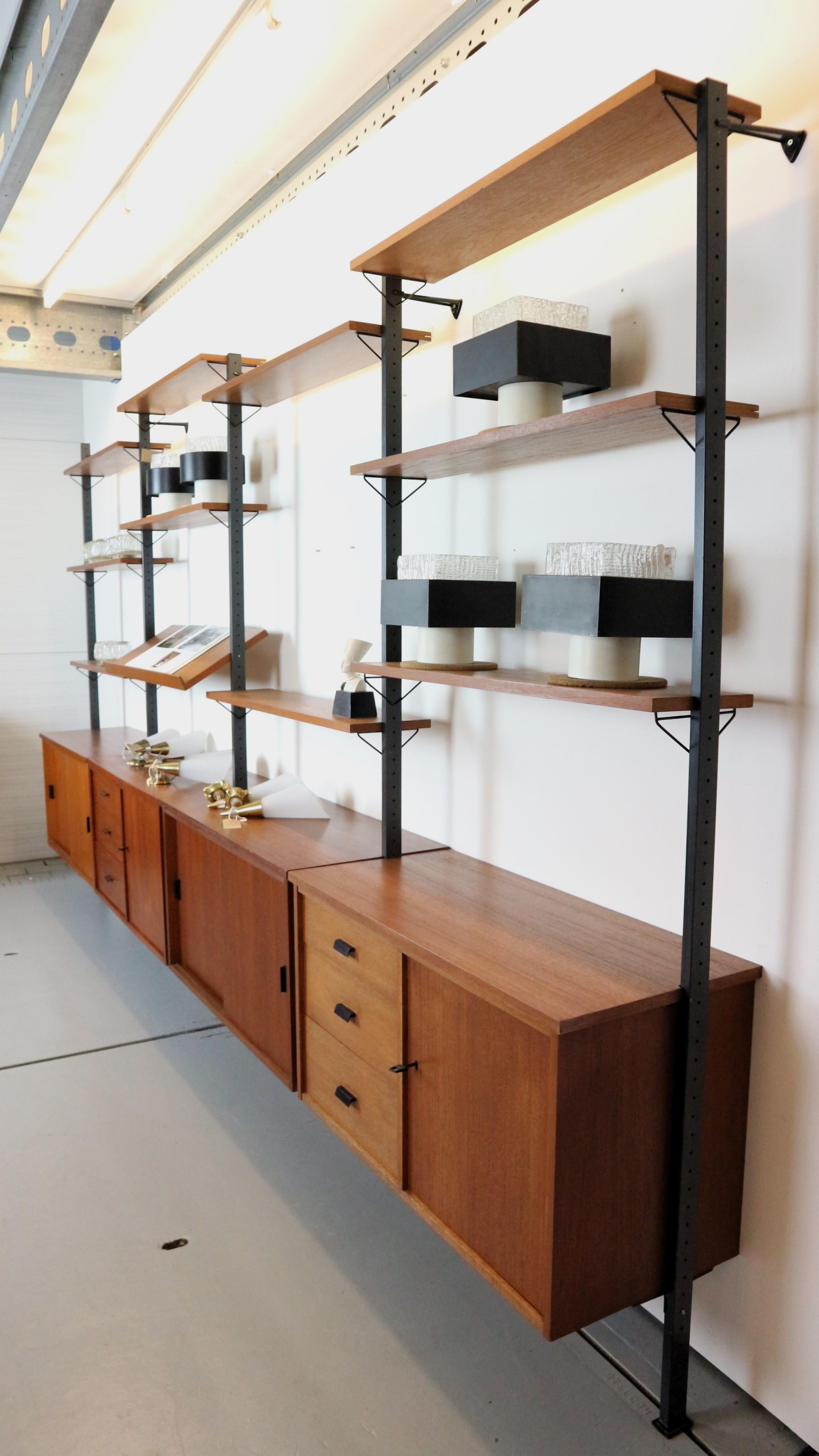 Scandinavian Modern XXL Mid century String shelf system teak & metal by Olof Pira Sweden, 1960s For Sale