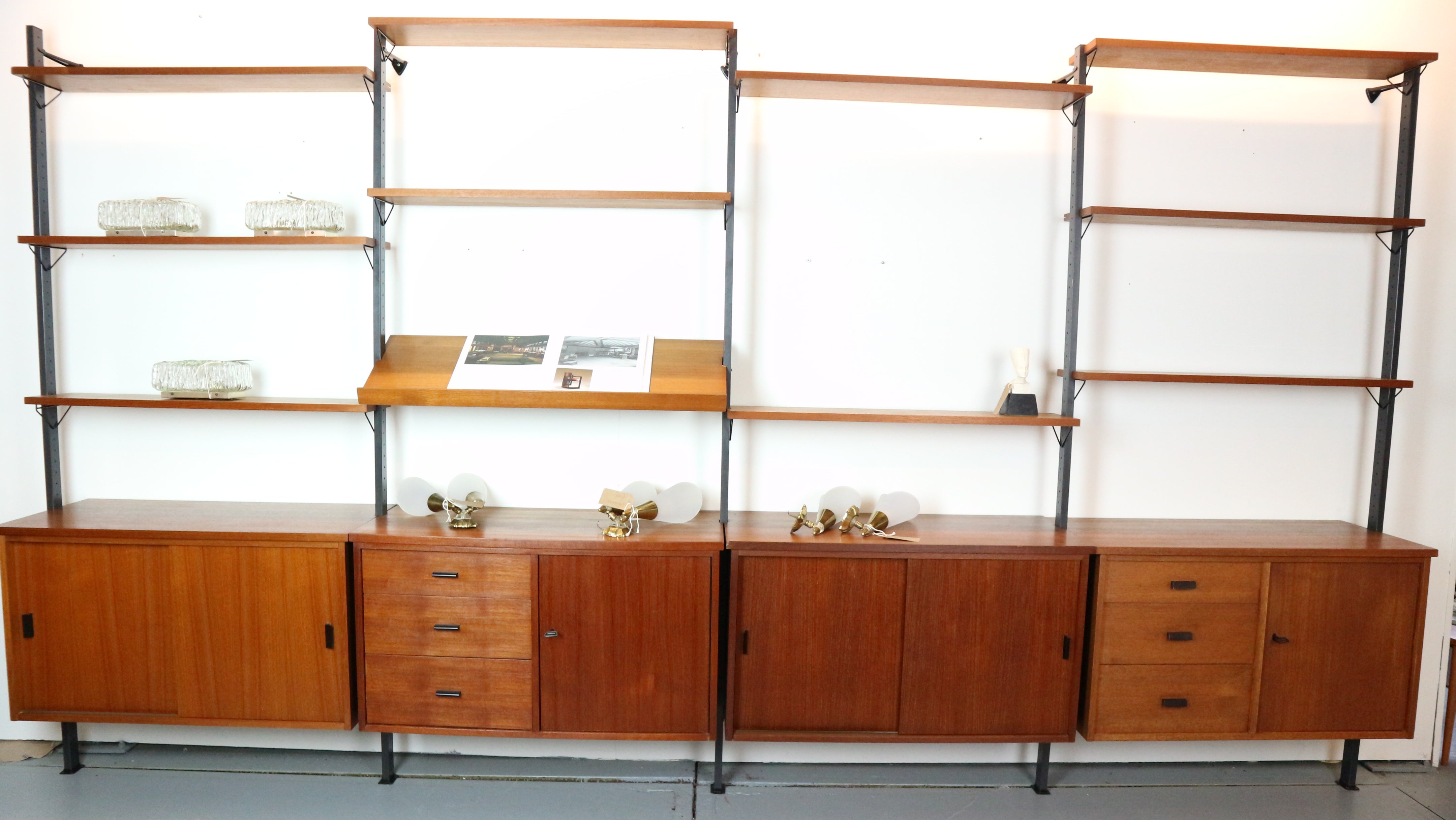 XXL Mid century String shelf system teak & metal by Olof Pira Sweden, 1960s For Sale