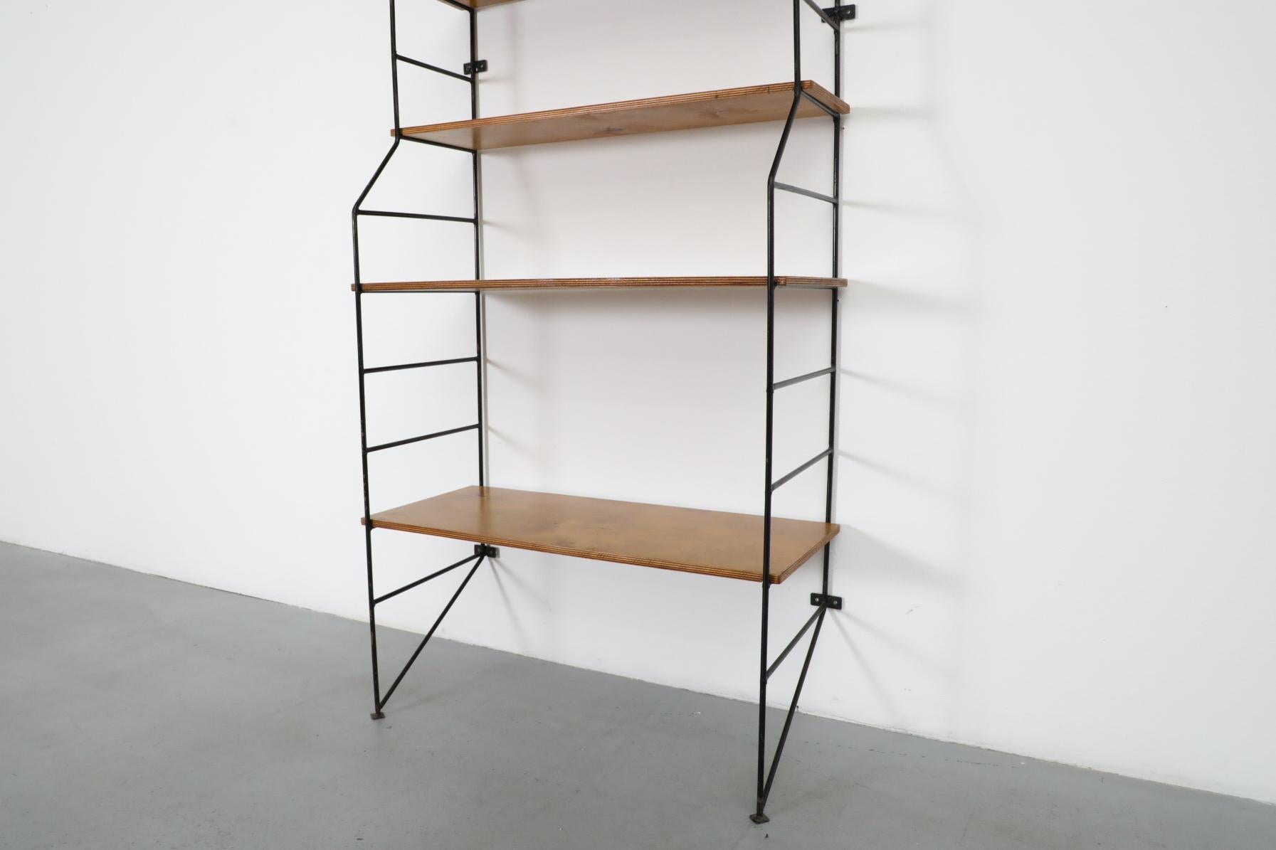 Plywood Mid-Century String Style Footed Wall Mount Shelving Unit
