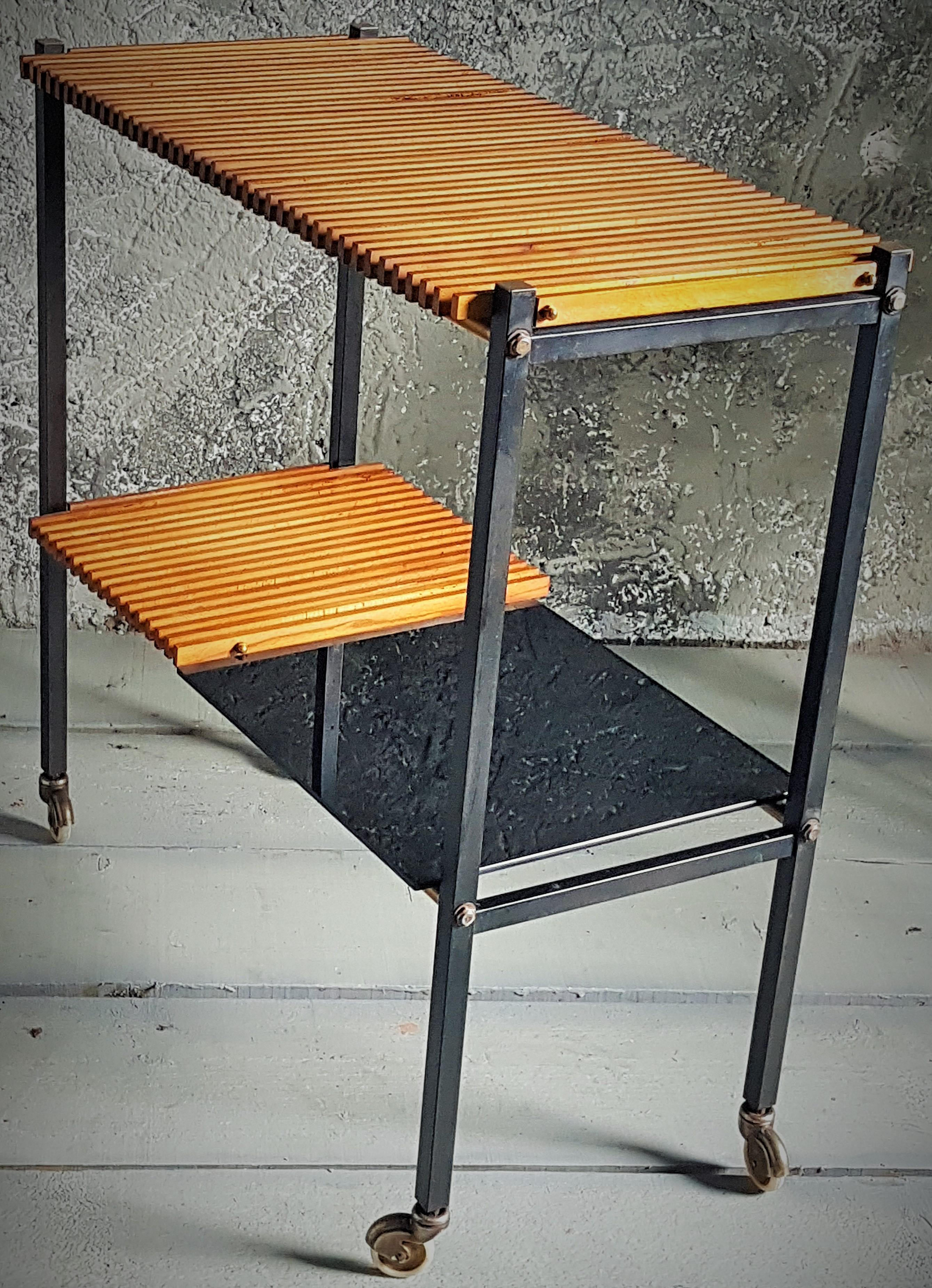 Mid-Century String Teak Bar Cart Console Side Table, Denmark, 1950s For Sale 7