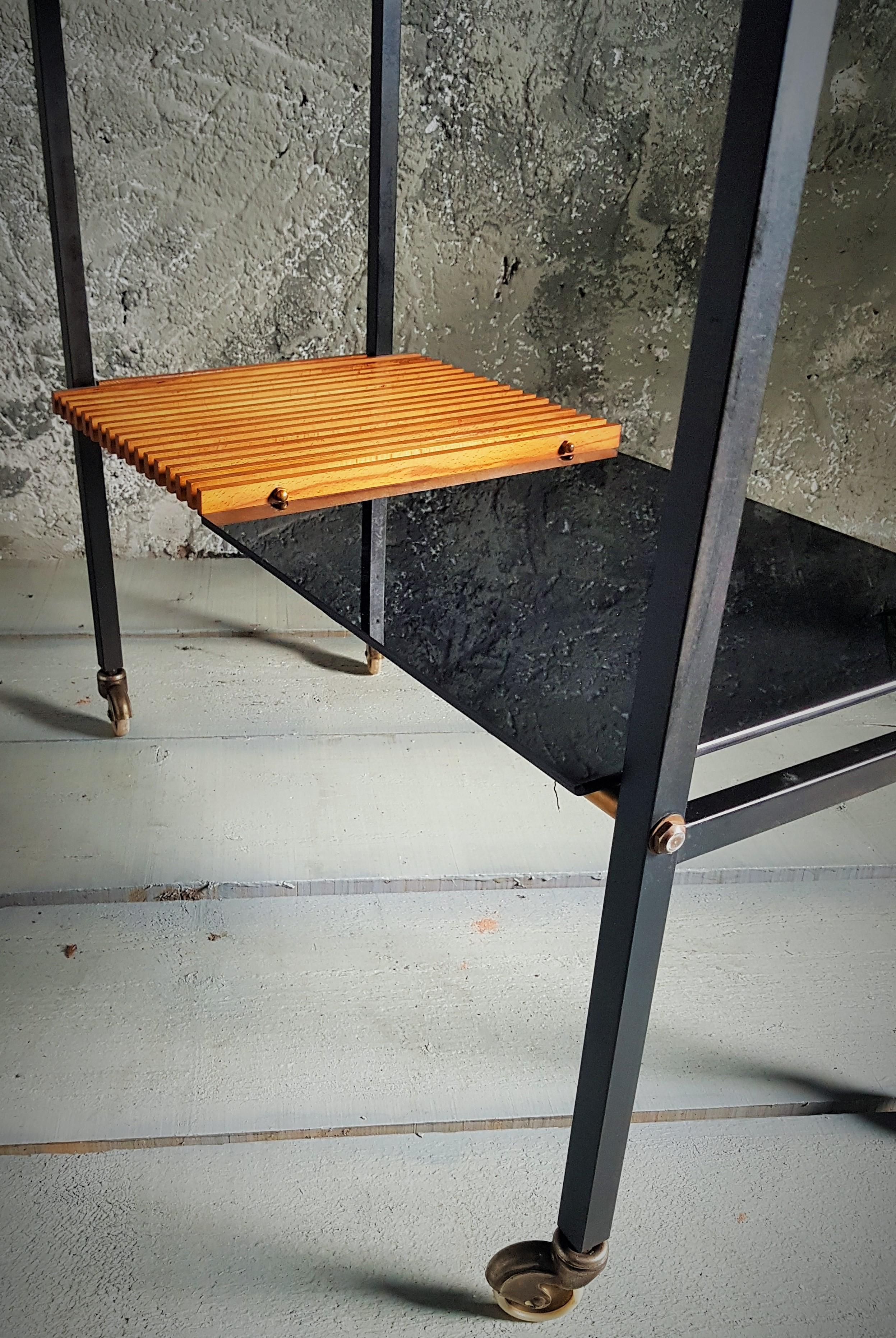 Mid-Century String Teak Bar Cart Console Side Table, Denmark, 1950s For Sale 8