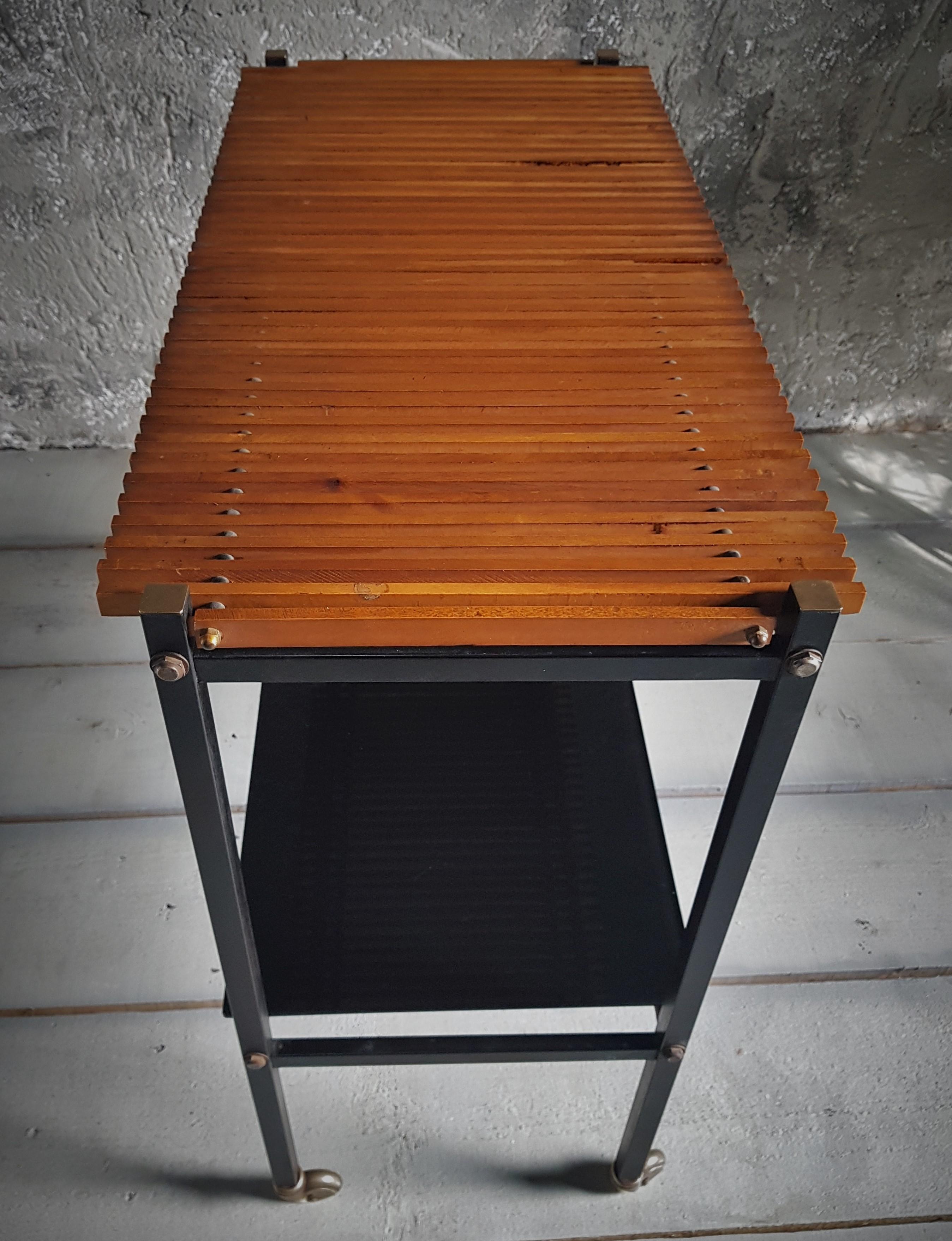 Mid-Century String Teak Bar Cart Console Side Table, Denmark, 1950s For Sale 9