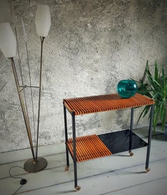 Mid-Century String Teak Bar Cart Console Side Table, Denmark, 1950s