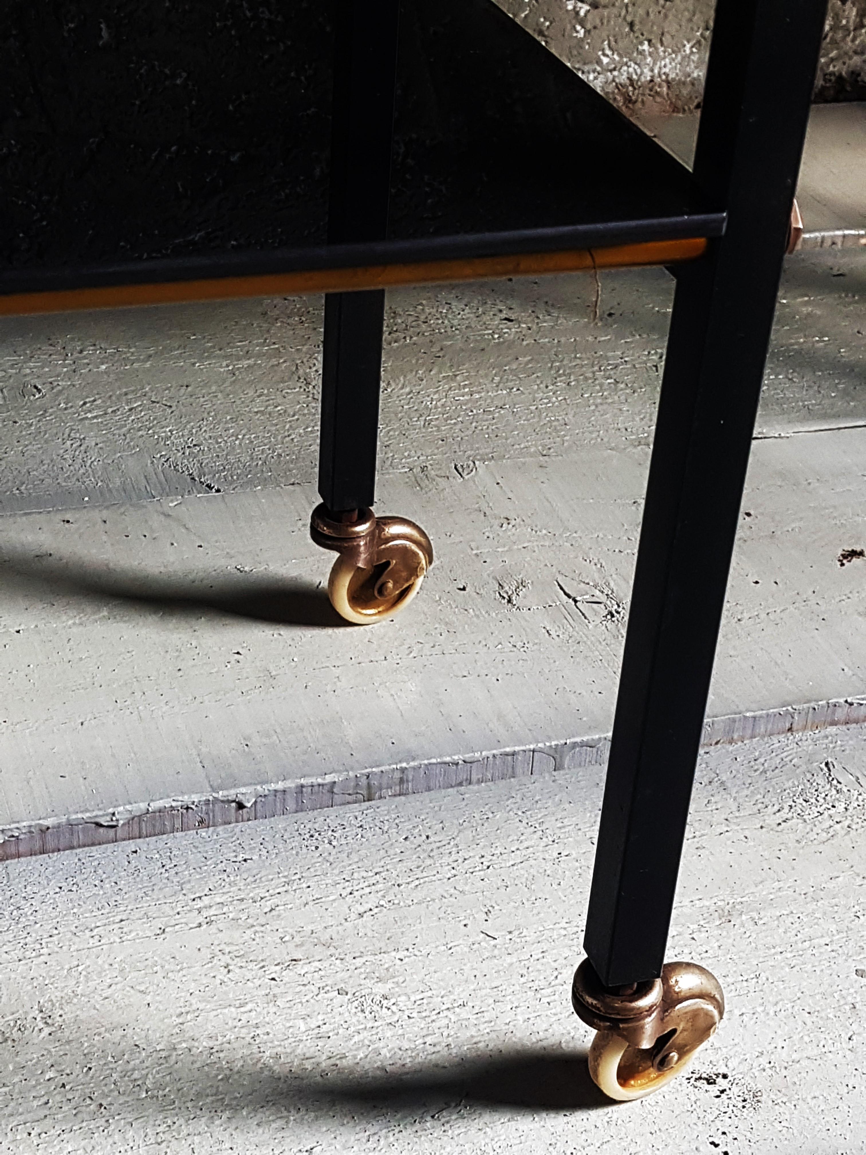 Mid-Century String Teak Bar Cart Console Side Table, Denmark, 1950s For Sale 13