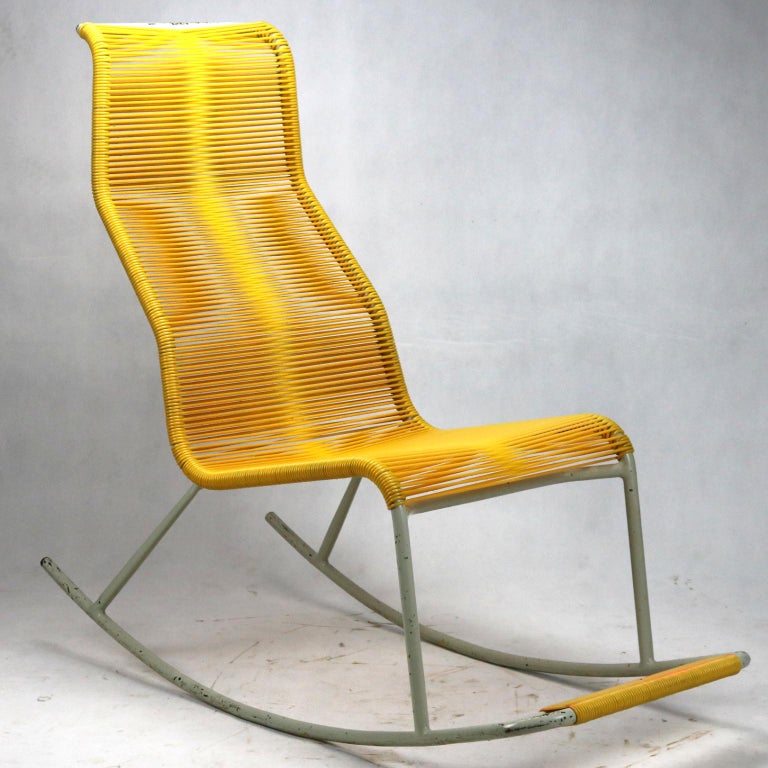 Mid Century String Tubular Rocking Chair, 1960s For Sale at 1stDibs