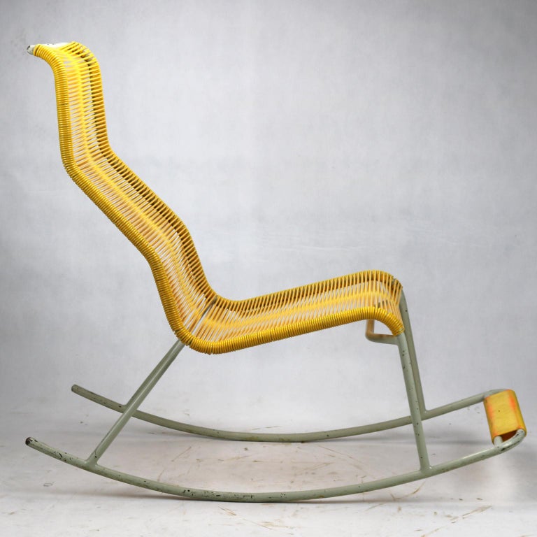 Mid Century String Tubular Rocking Chair, 1960s For Sale at 1stDibs