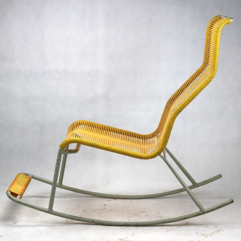 Mid Century String Tubular Rocking Chair, 1960s For Sale at 1stDibs