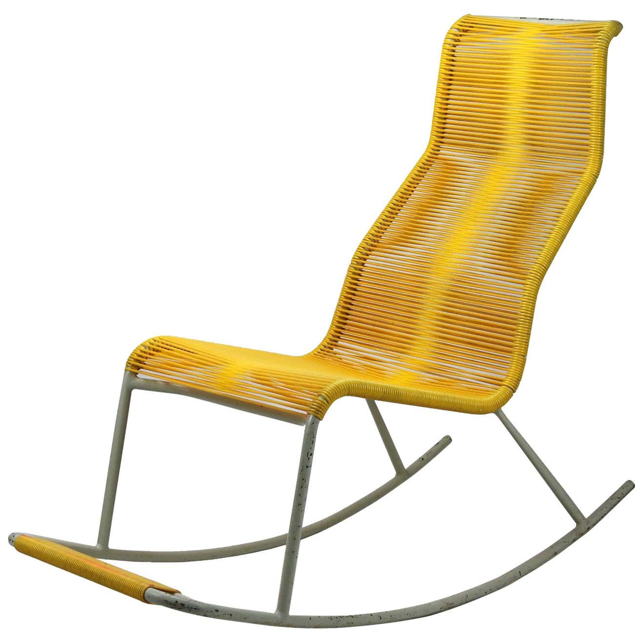 Mid Century String Tubular Rocking Chair, 1960s For Sale at 1stDibs
