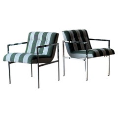 Mid-Century Striped Scoop Lounges - a Pair Mid-Century Striped Scoop Lounges - a Pair