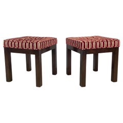 Mid-Century Striped Square Footstools- Pair