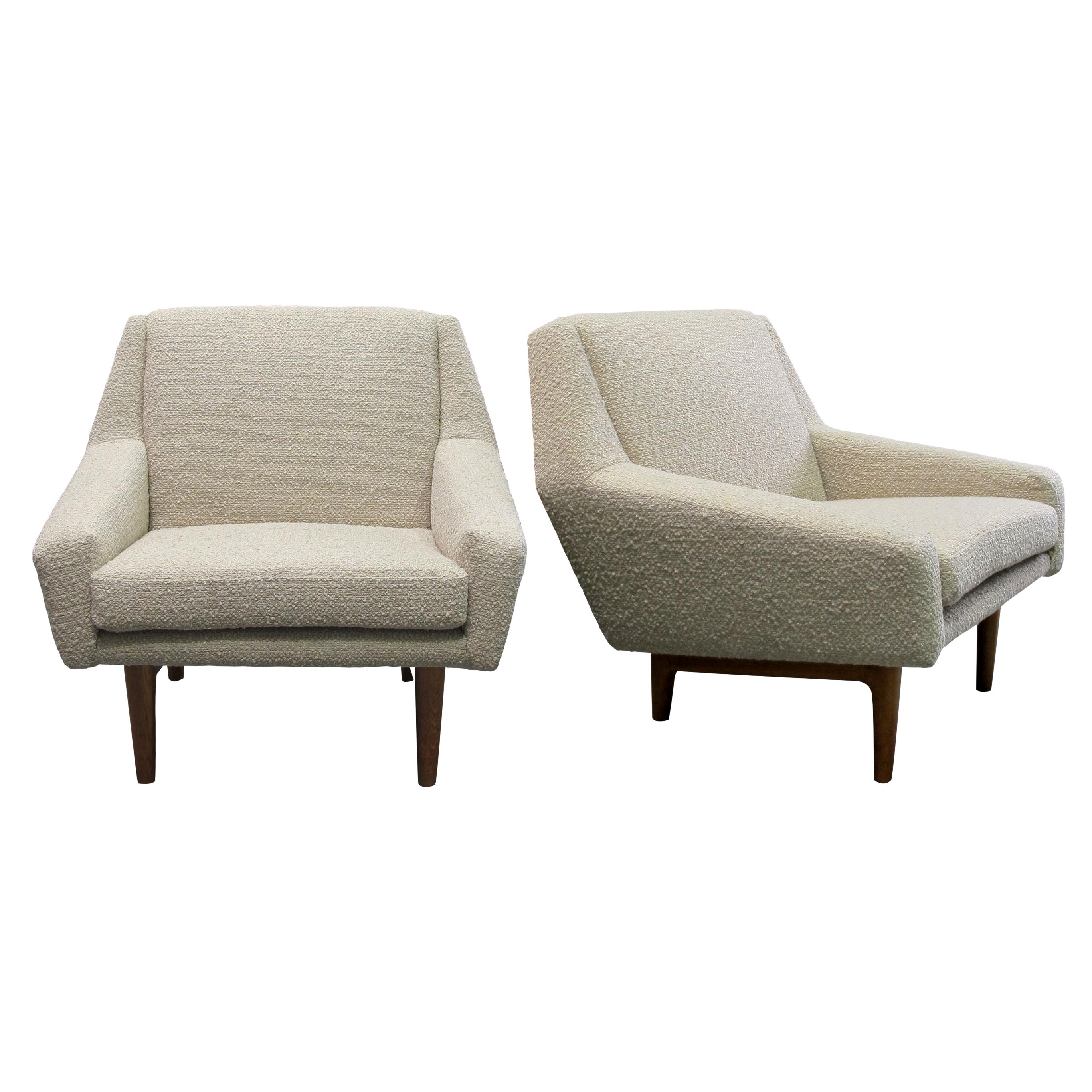 Fabric Mid-Century Structural pair of Armchairs Newly Upholstered, Swedish 