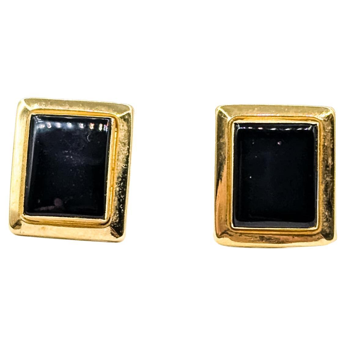 Orecchini a perno in onice di metà secolo in 14 carati