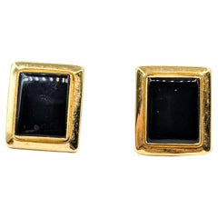 Orecchini a perno in onice di metà secolo in 14 carati