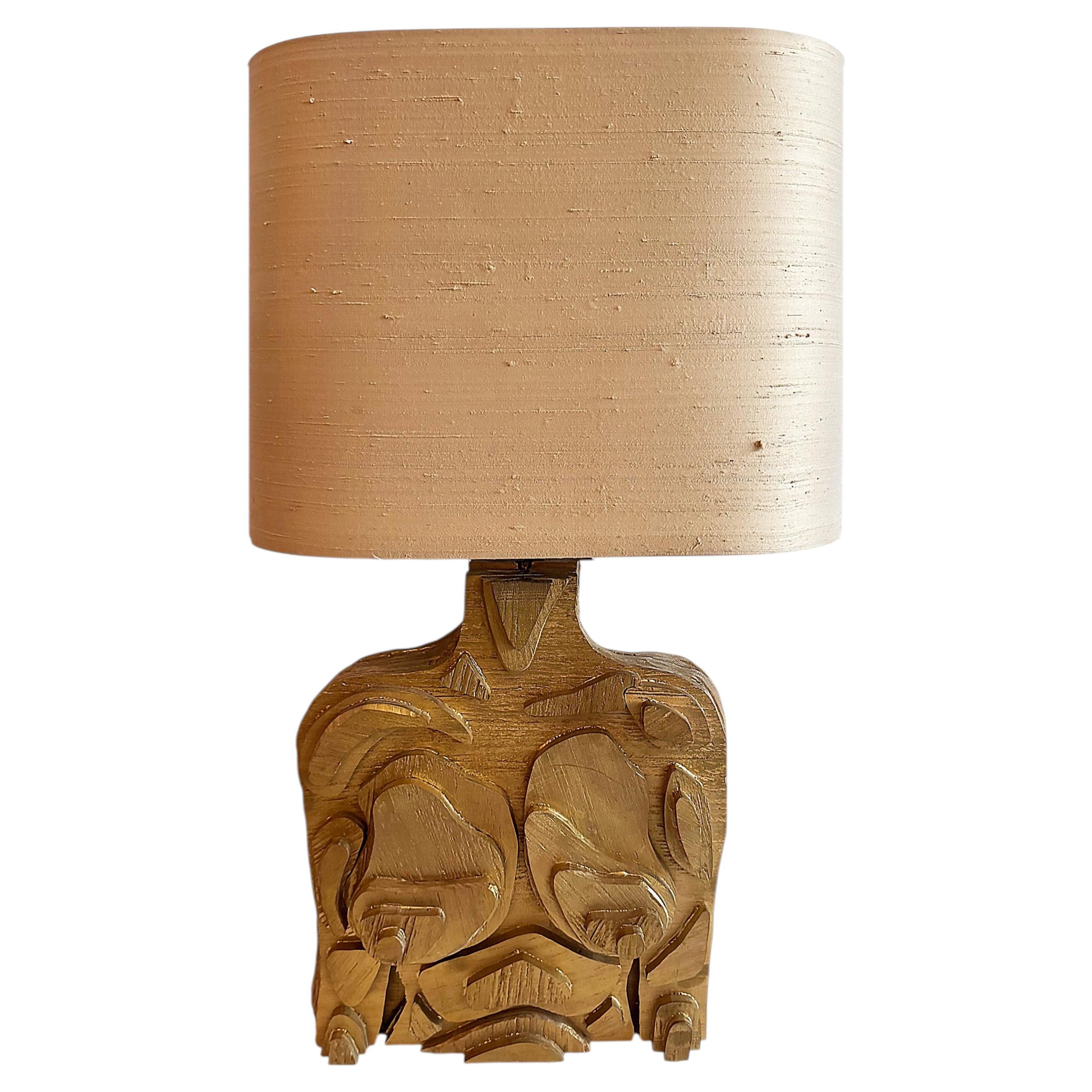 Mid-century Studio Abstract Sculptural Male/Female Table Lamp, Vintage Shade For Sale
