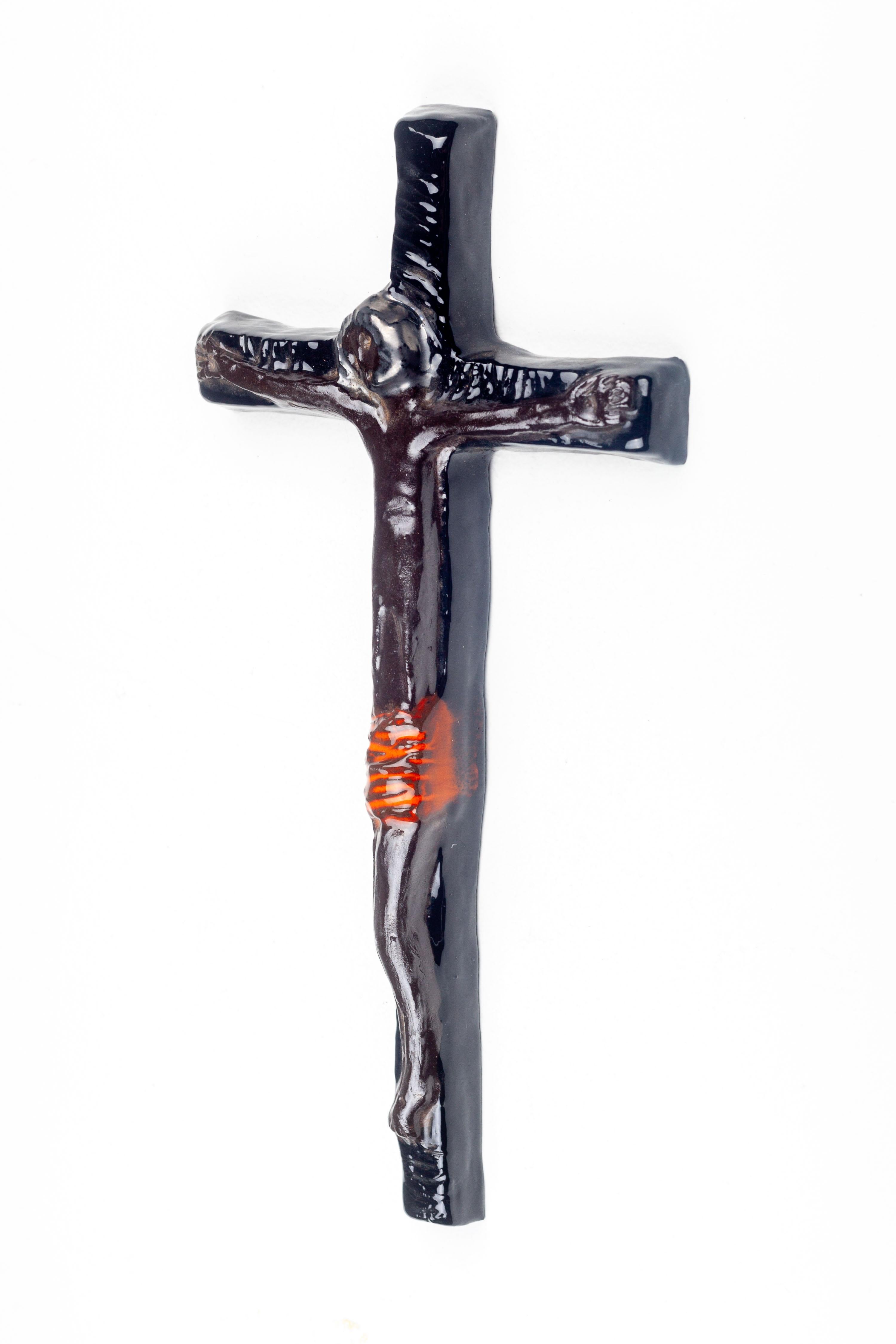 Mid-Century Studio Art Pottery Crucifix For Sale 3