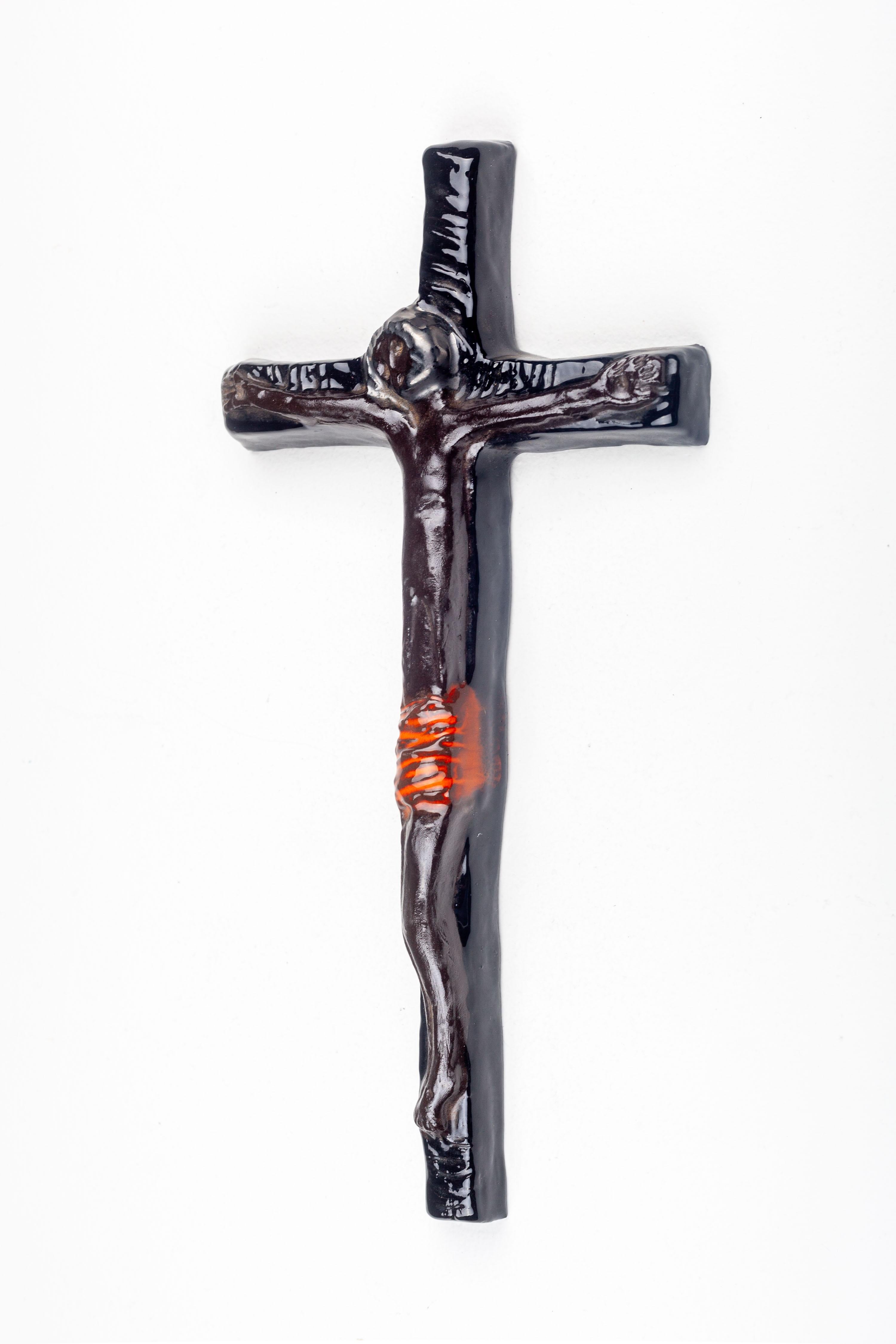 European Mid-Century Studio Art Pottery Crucifix For Sale
