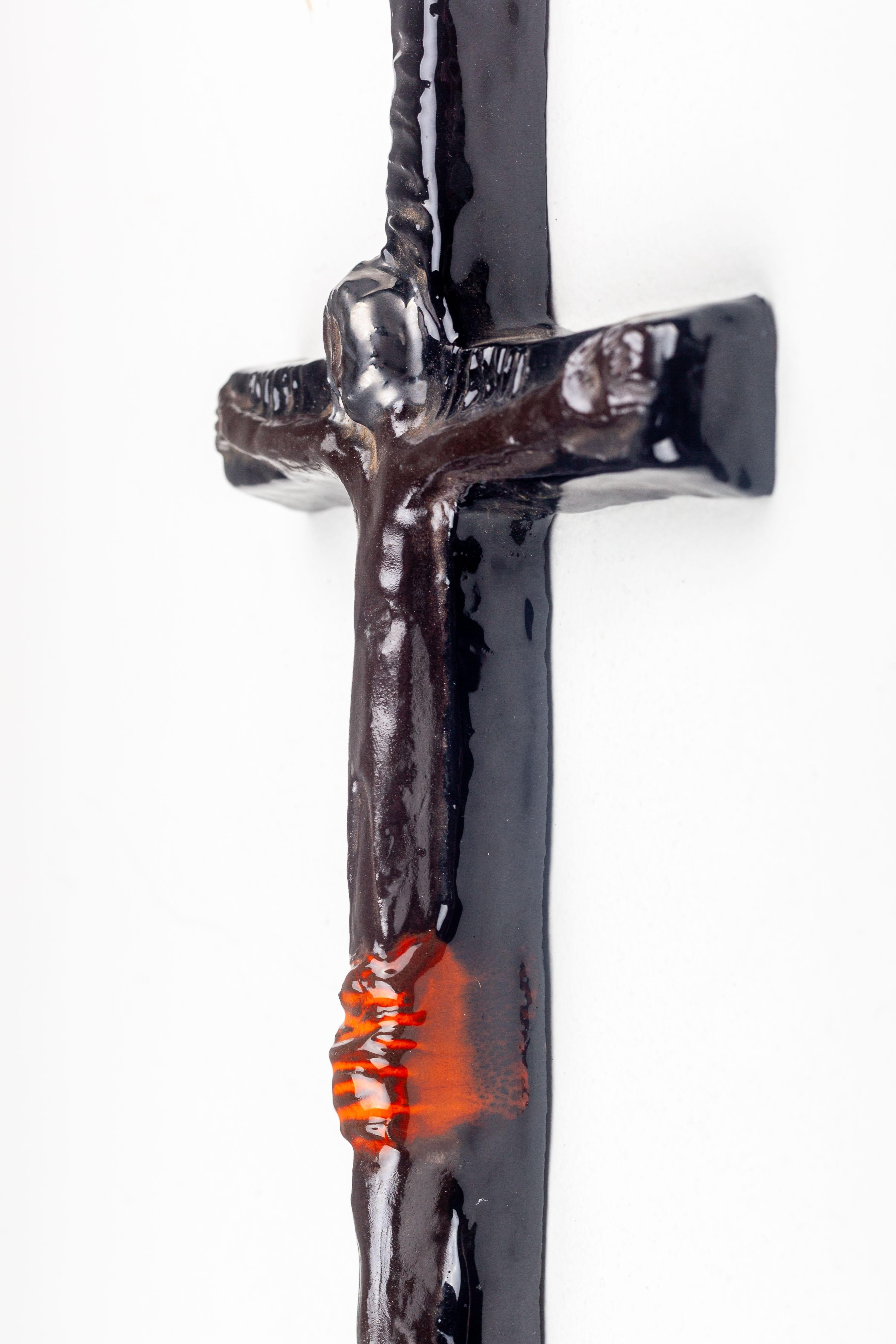 20th Century Mid-Century Studio Art Pottery Crucifix For Sale