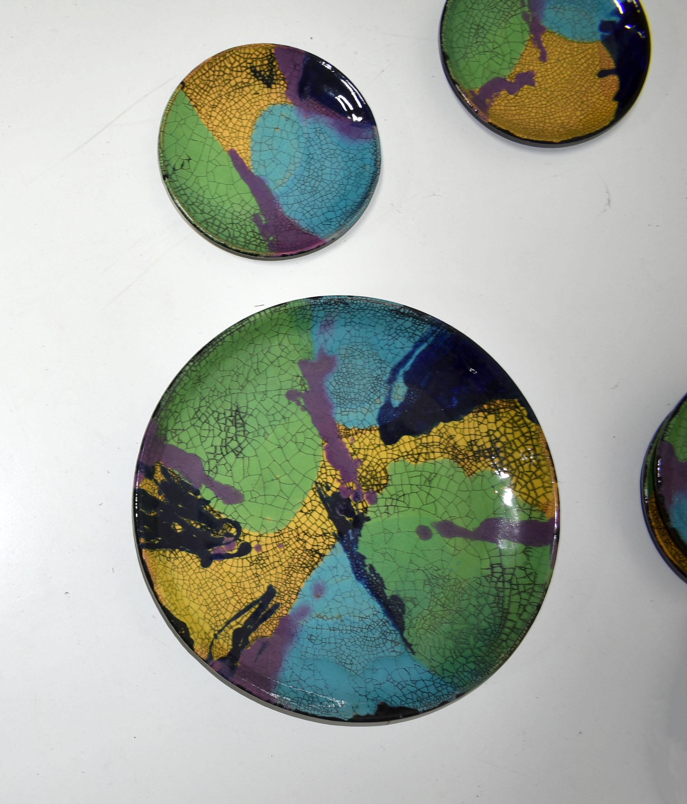 Mid Century Studio Ceramic Art, Large Platter with 6 Plates, Abstract Design For Sale 3