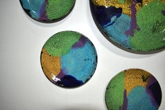 Mid Century Studio Ceramic Art, Large Platter with 6 Plates, Abstract Design