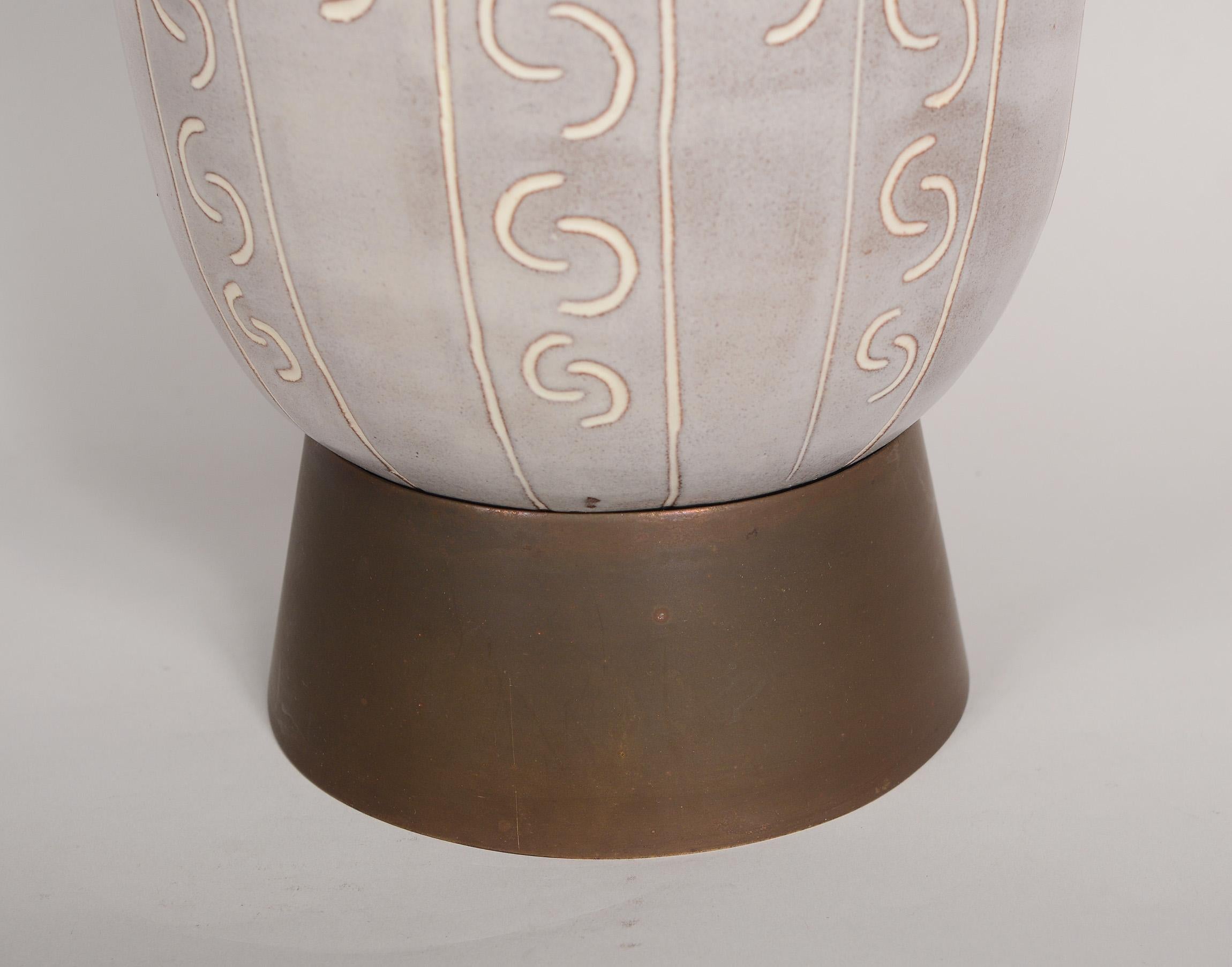 American Mid Century Studio Ceramics Sgraffito Pottery Table Lamp