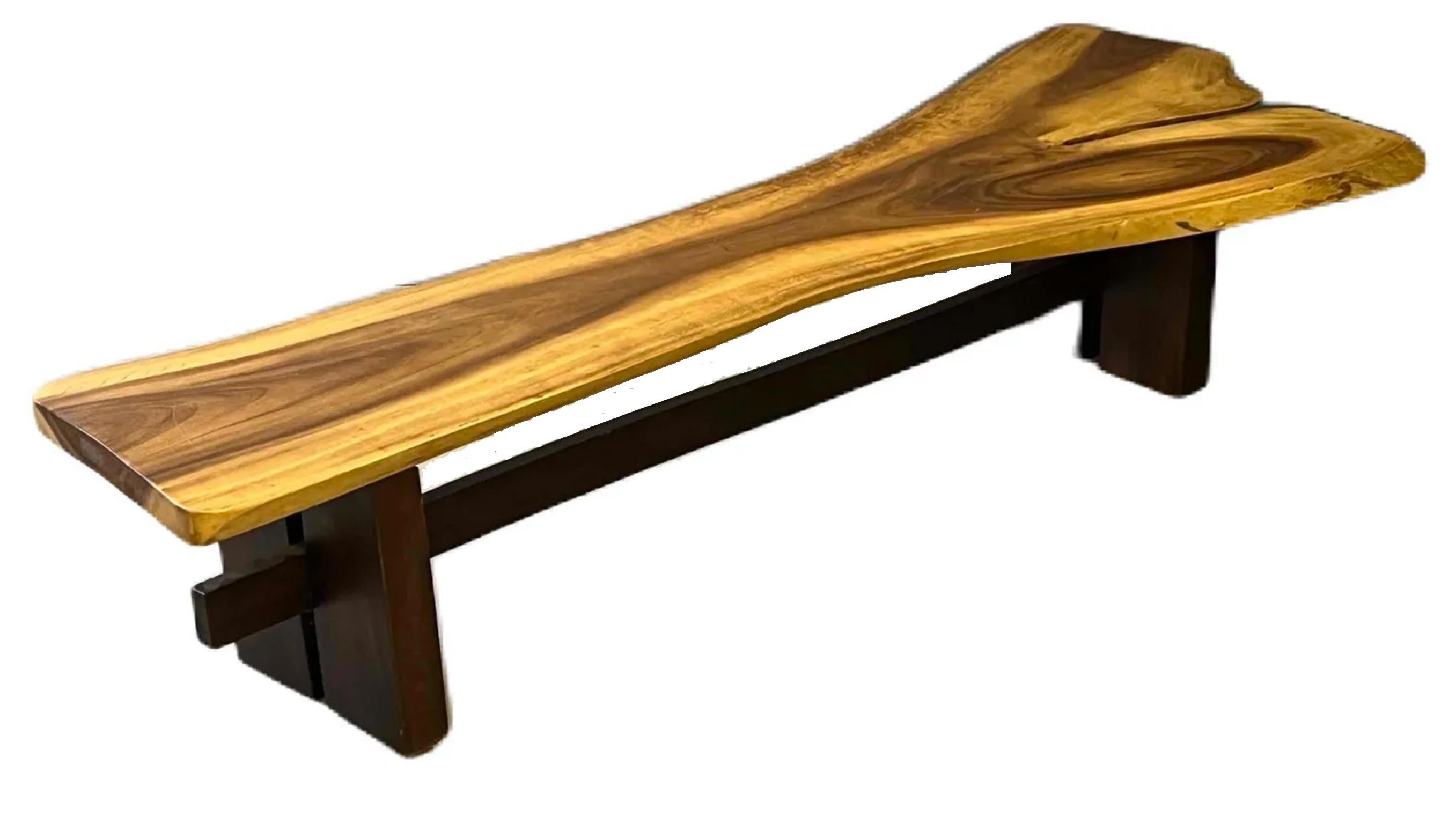 American Midcentury Studio Craft Large Free Edge Slab Top Walnut Bench or Coffee Table For Sale