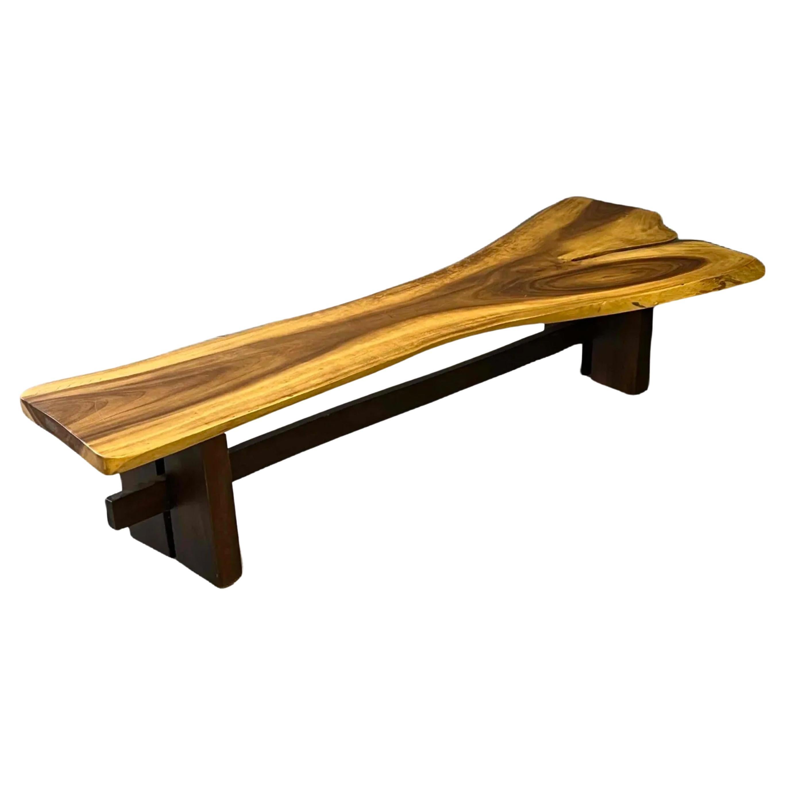 Midcentury Studio Craft Large Free Edge Slab Top Walnut Bench or Coffee Table For Sale
