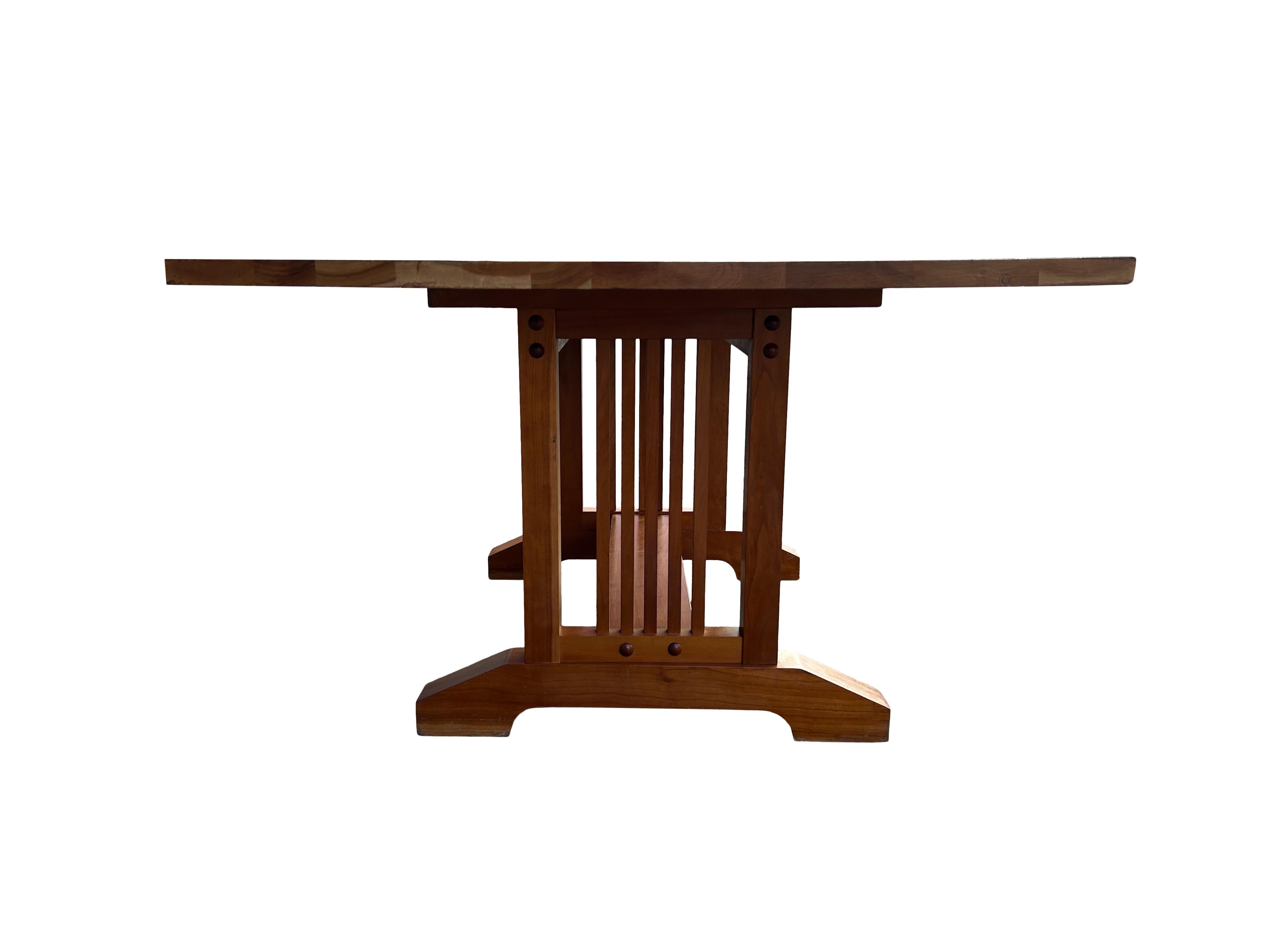 Mid-Century Modern Mid-Century Studio Craft Solid Cherry Dining Table Mission Trestle Style For Sale
