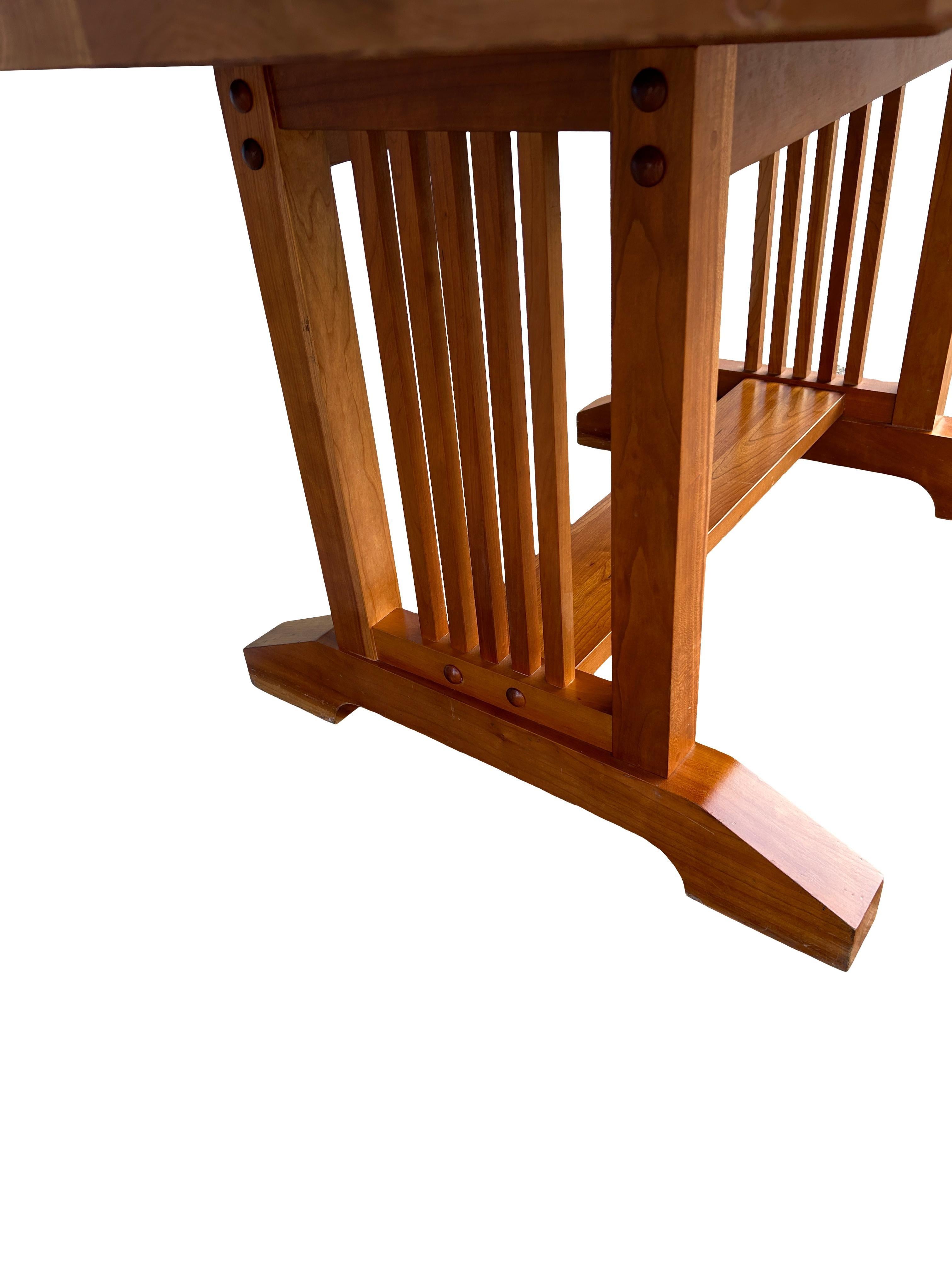 American Mid-Century Studio Craft Solid Cherry Dining Table Mission Trestle Style For Sale