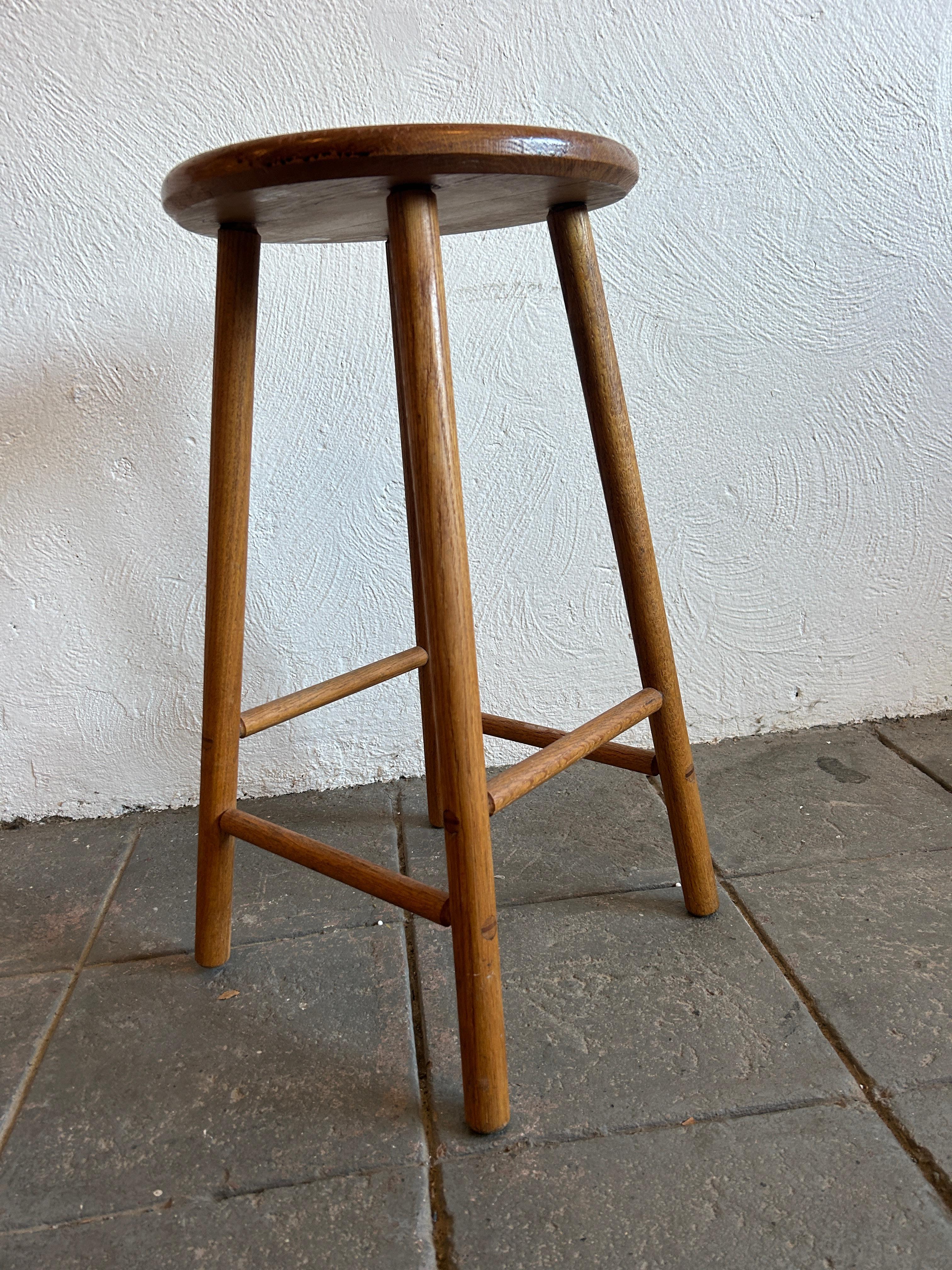 Mid-20th Century Mid century studio craft solid oak simple stool For Sale