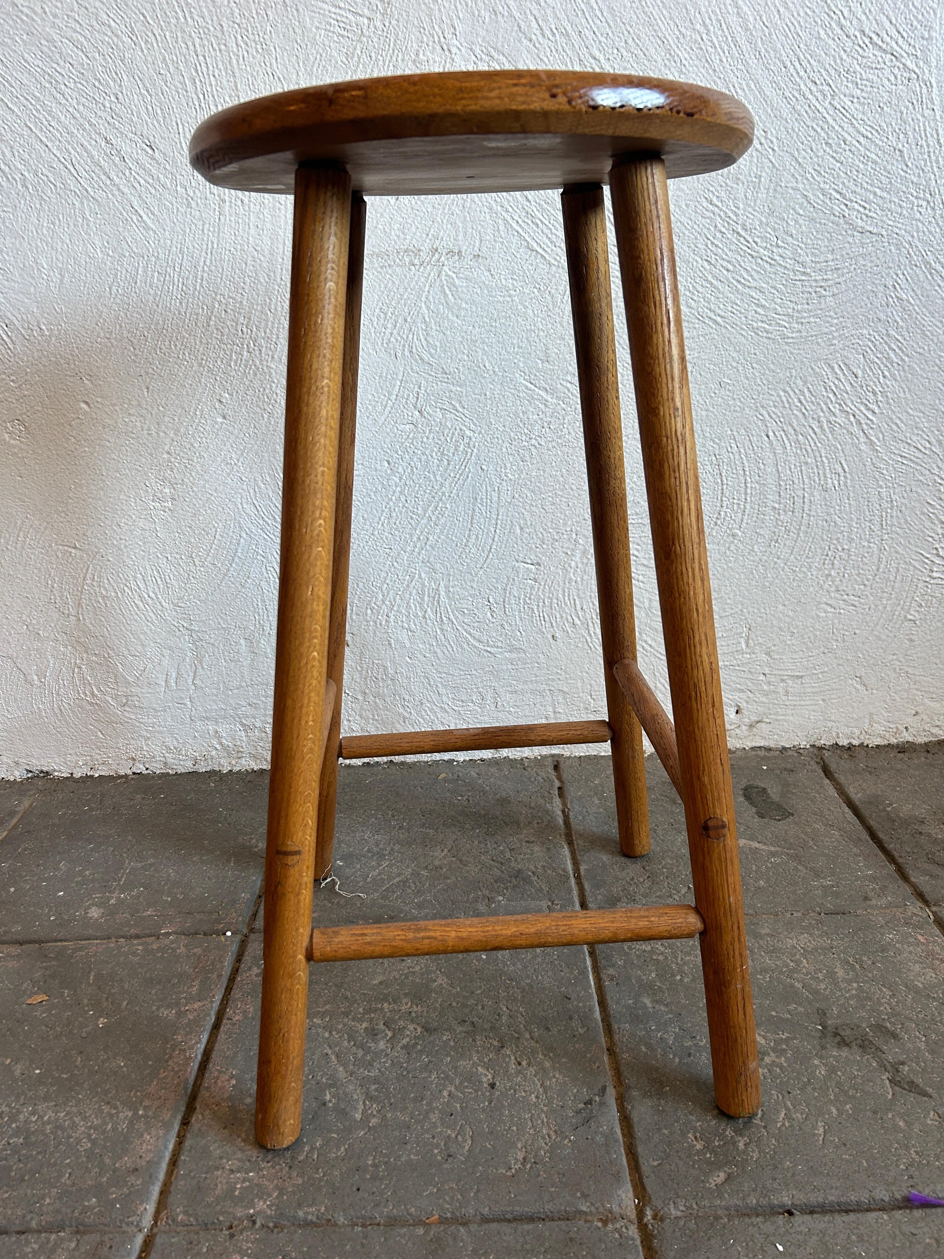 Oak Mid century studio craft solid oak simple stool For Sale