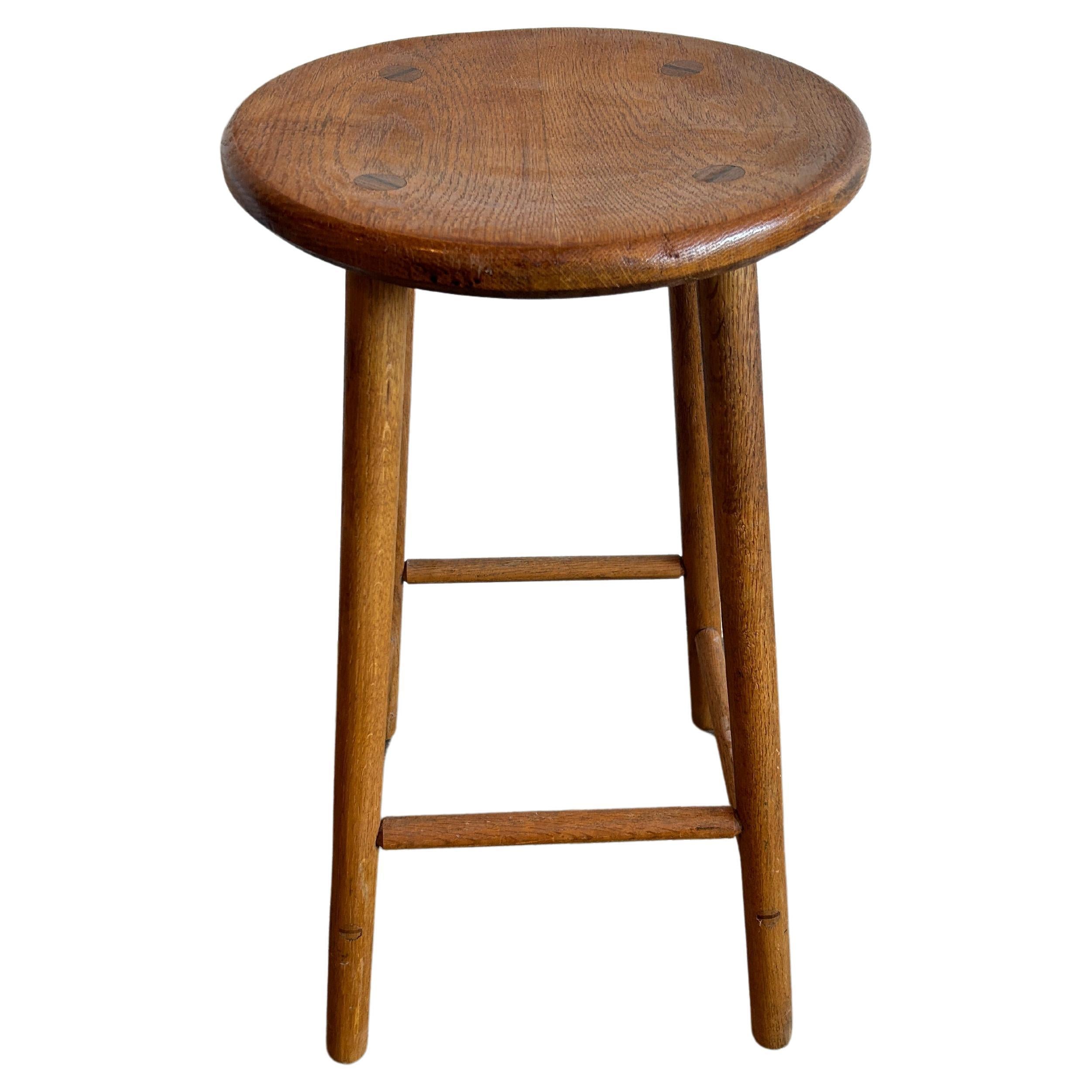 Mid century studio craft solid oak simple stool For Sale