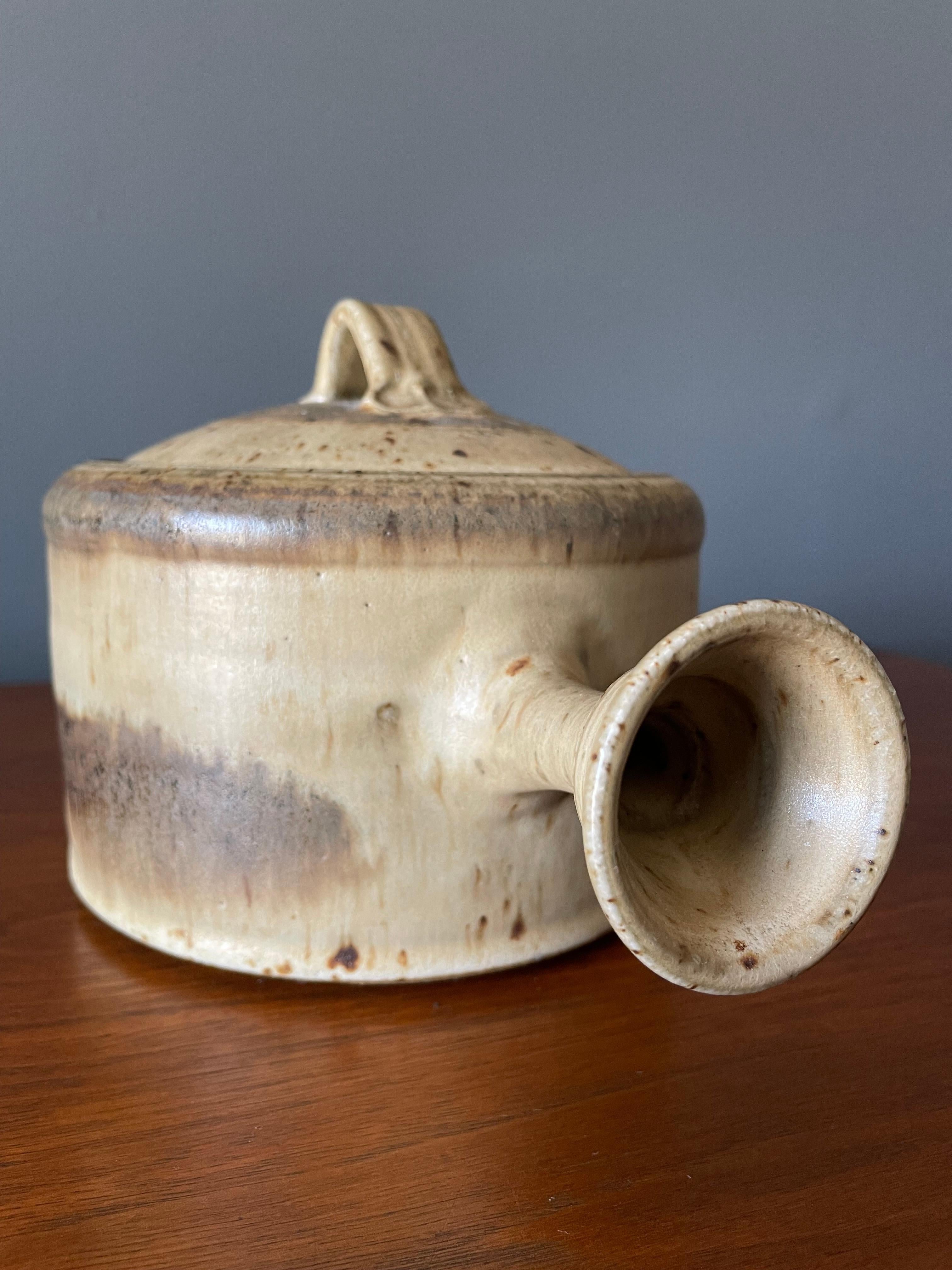 Ceramic Mid Century Studio Crafted Lidded Container with Handle Number 1 For Sale