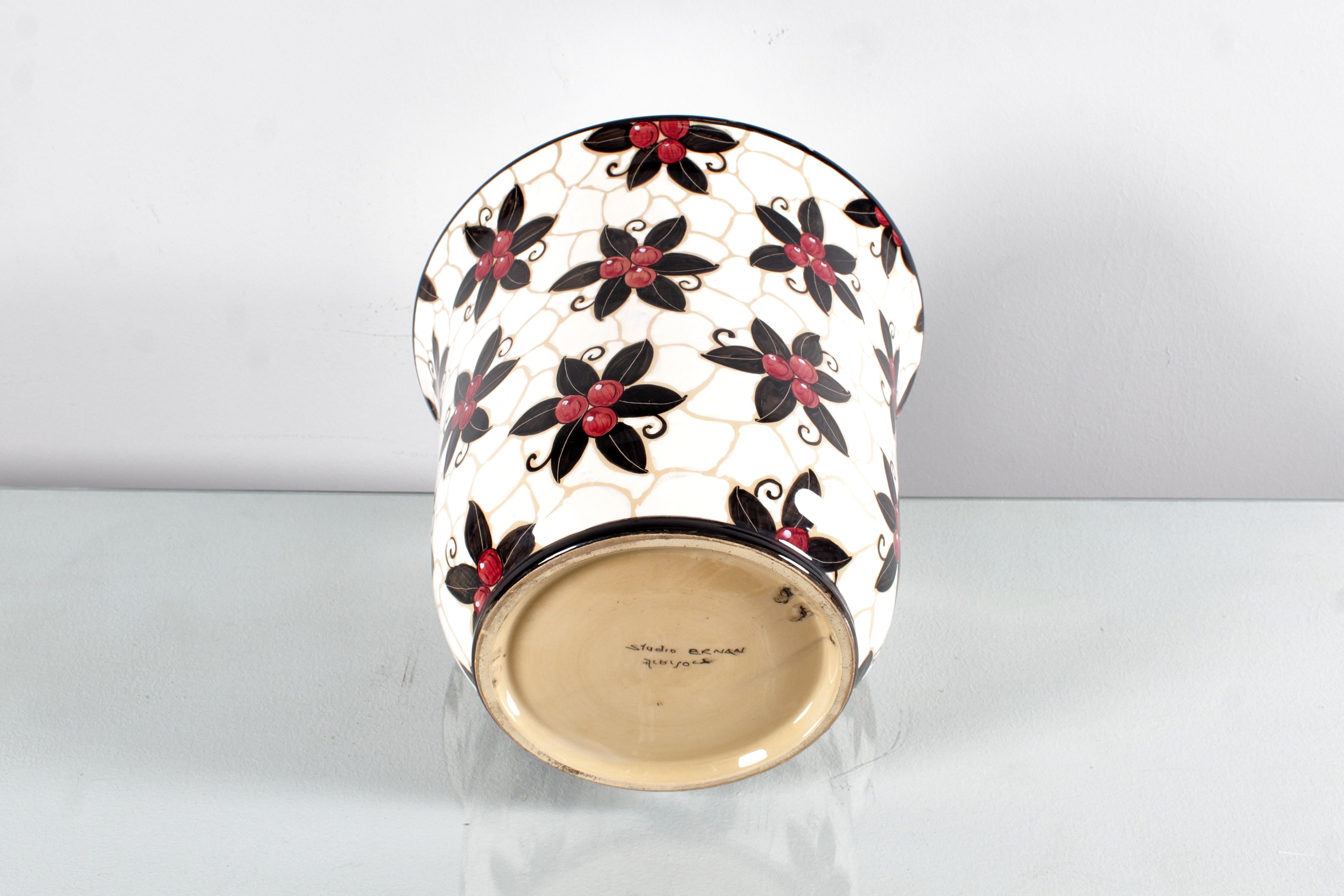 Mid-Century Studio Ernan Albisola Hand-Glazed Ceramic Cachepot 70s Italy For Sale 4