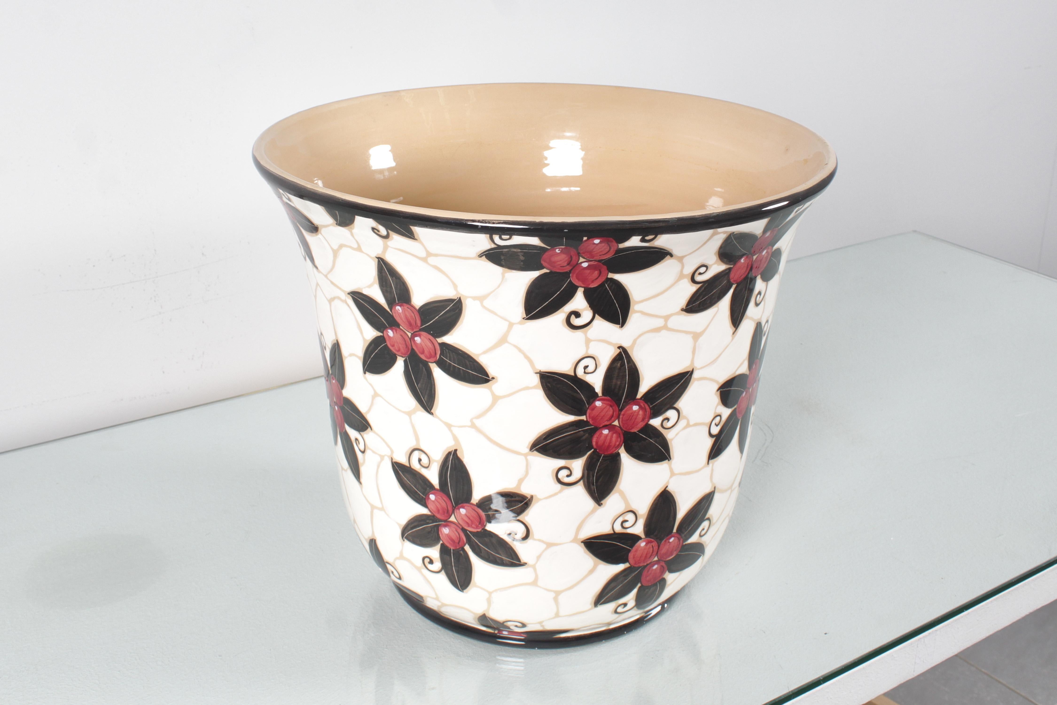 Italian Mid-Century Studio Ernan Albisola Hand-Glazed Ceramic Cachepot 70s Italy For Sale